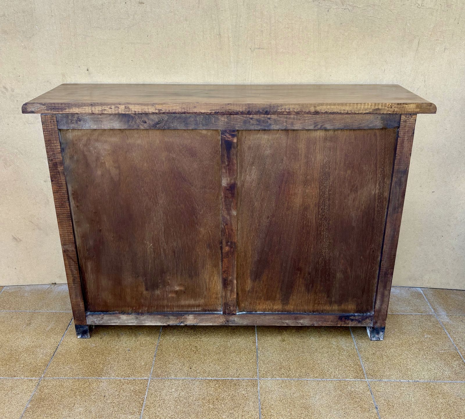 photo furniture Spanish Rustic Solid Wood Sideboard With Hand Carved Panels And Original Iron Hardware