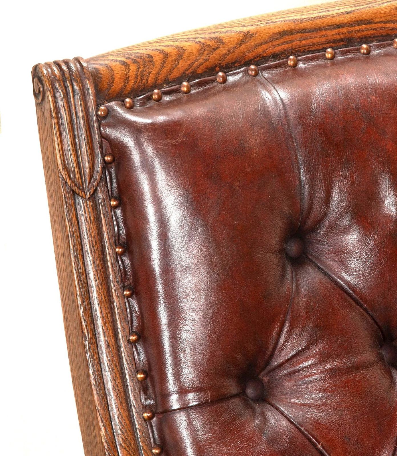 19th Century English Oak Leather Library Chair photo Furniture