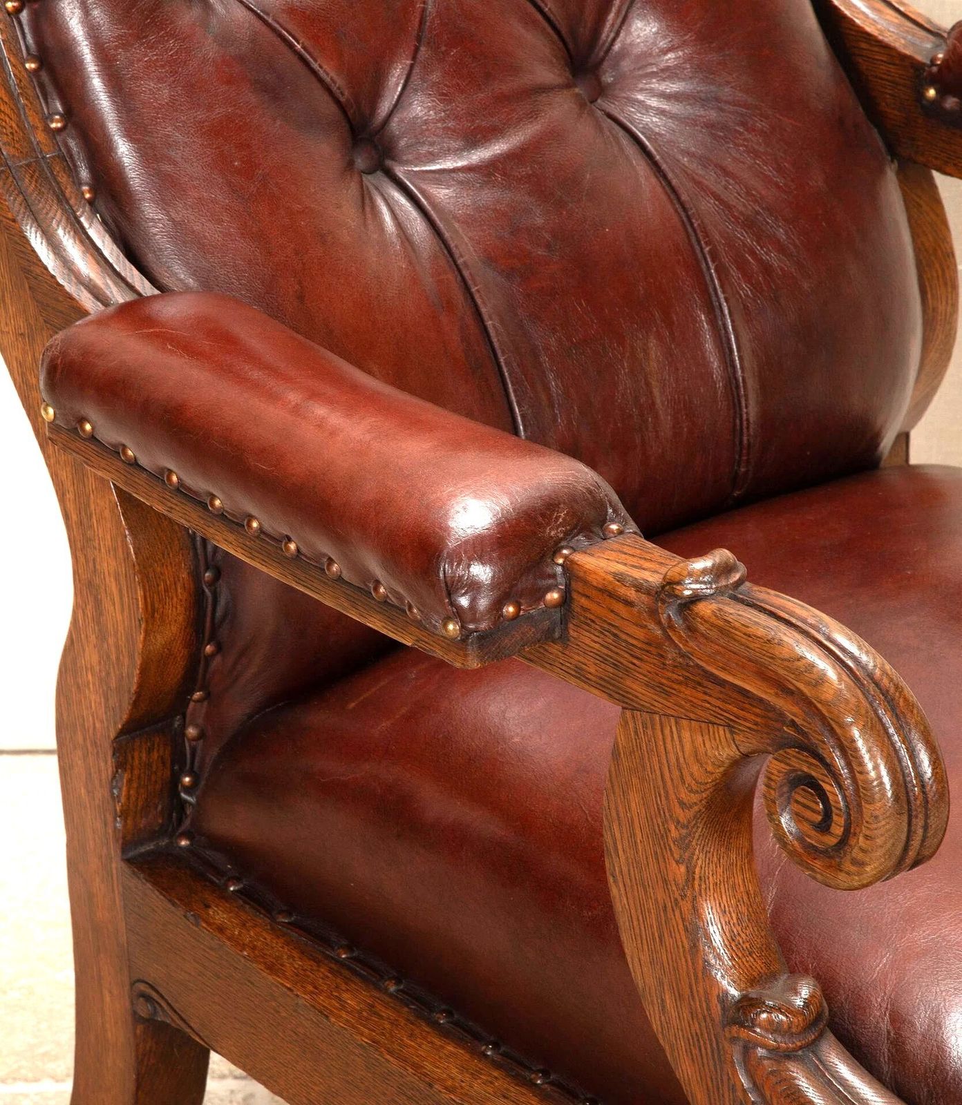 19th Century English Oak Leather Library Chair photo 3450.0