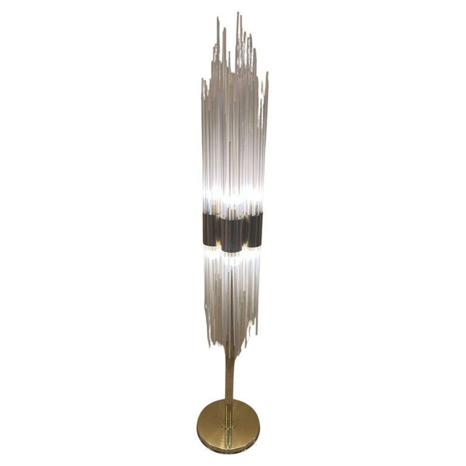 Floor Lamp Attributed To Carlo Nason 1960s Brass And Fountain Of Glass Strands