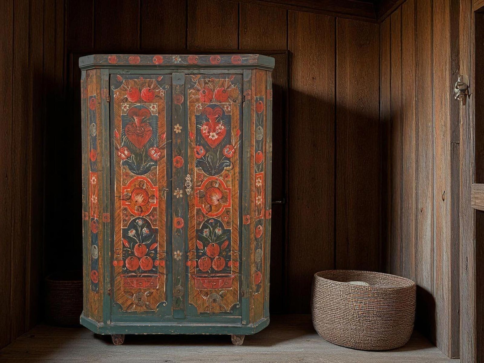 Blue Floral Painted Cupboard   Early 19th Century photo vinterior
