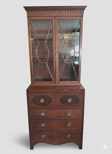Small Regency Mahogany Secretaire Bookcase