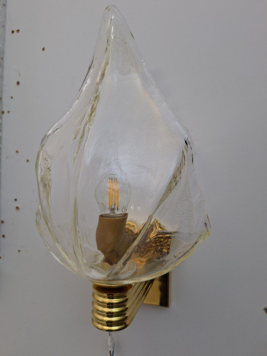 Murano Glass Wall Lamp With Brass Frame By La Murrina, 1980s, Set Of 2 photo vinterior