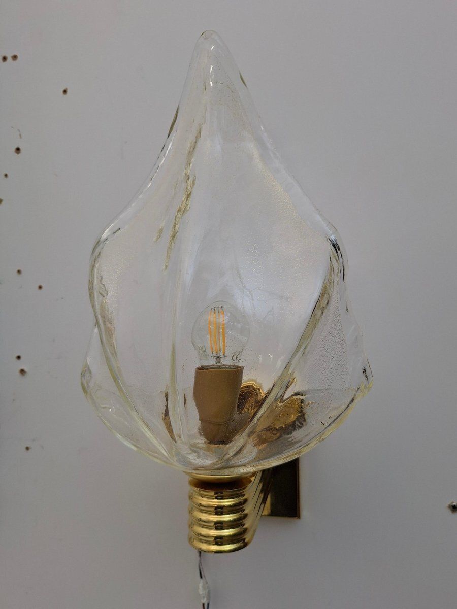 photo for sale Murano Glass Wall Lamp With Brass Frame By La Murrina, 1980s, Set Of 2