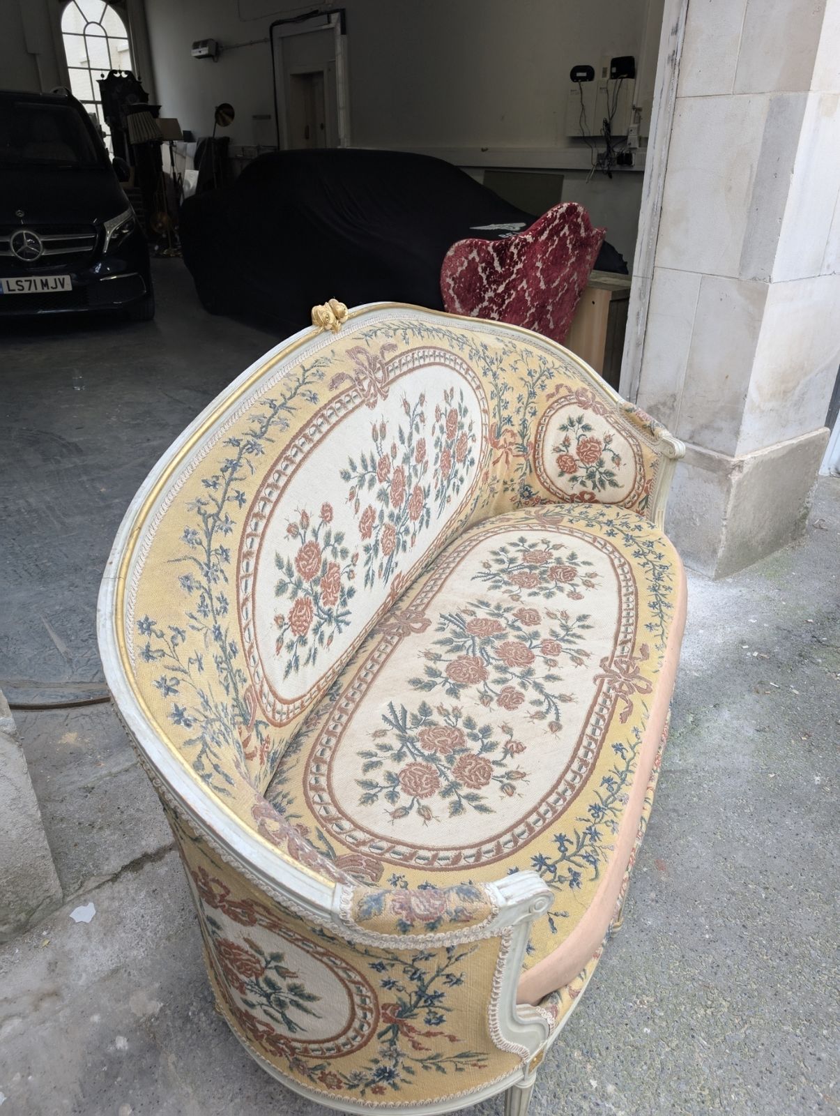 A Cream Painted, Parcel Gilt And Needlework Upholstered Settee In Louis XVI Style  Object Date:  Late 19th Or Early 20th Century photo furniture