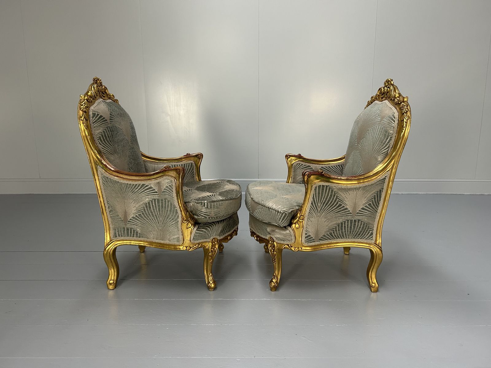 Pair Of French Carved Armchairs In Fabric And Giltwood photo for sale