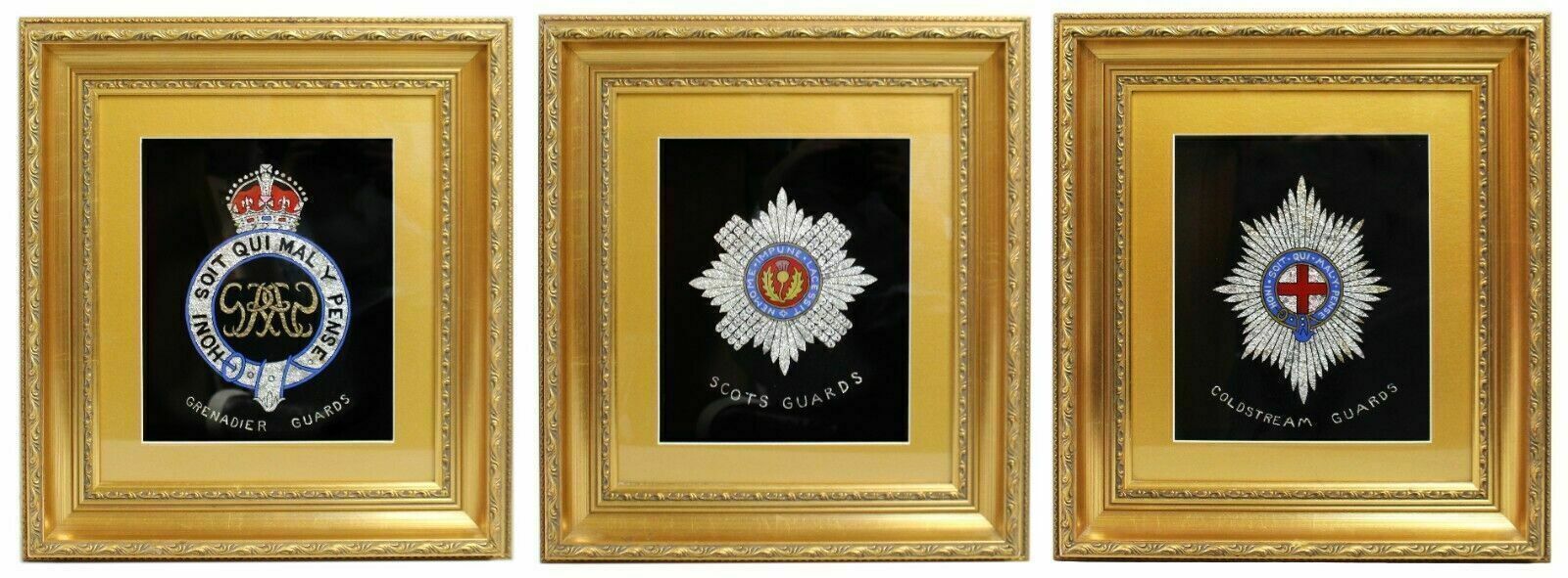 Set Of 3 Military Regiment Foil Artworks Set In Gilt Frames