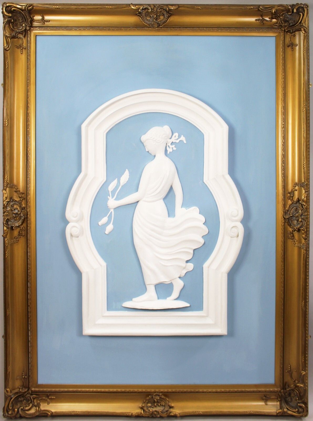 photo for sale Pair Of Very Large Art Deco Plaster Panels Set In Gilt Frame