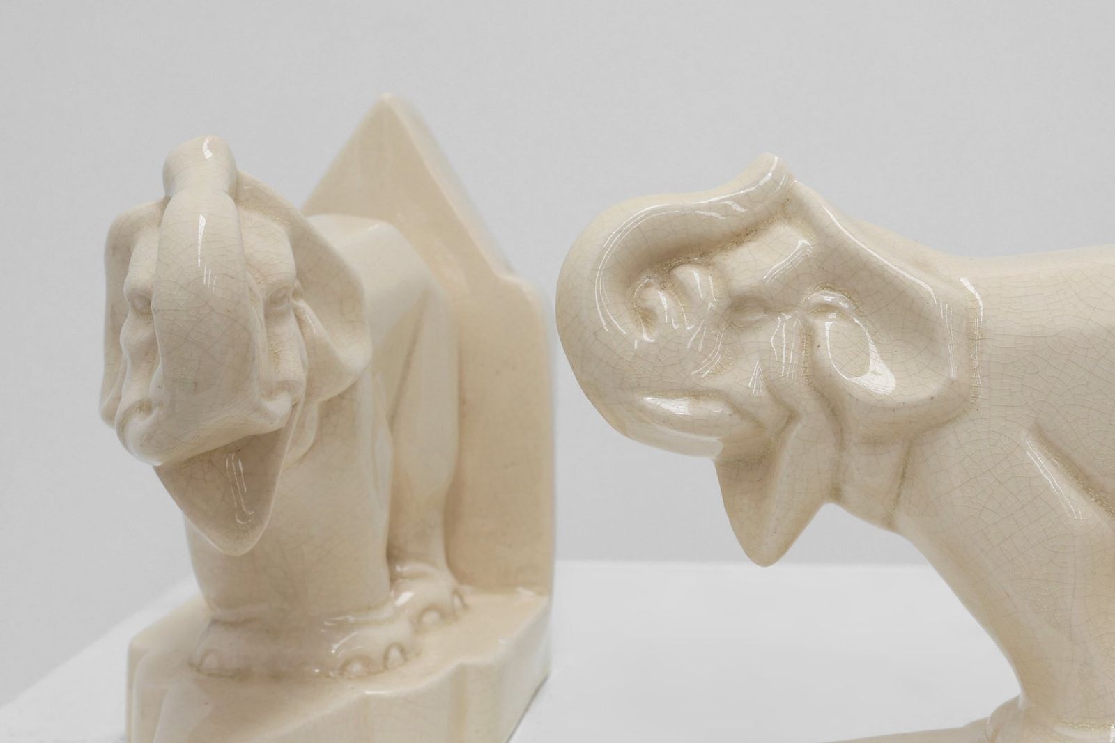 Art Deco French Ceramic Bookends In Elephant Motif, 1930s, Set Of 2 photo furniture
