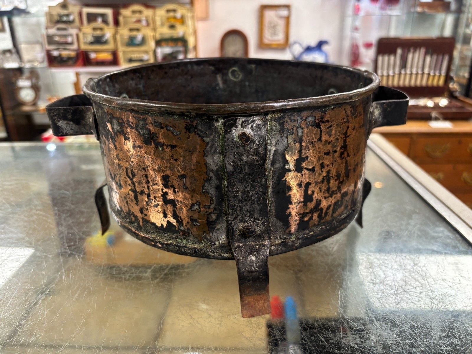 Antique Copper & Iron Plant Pot/ Fireside Coal Bucket photo for sale