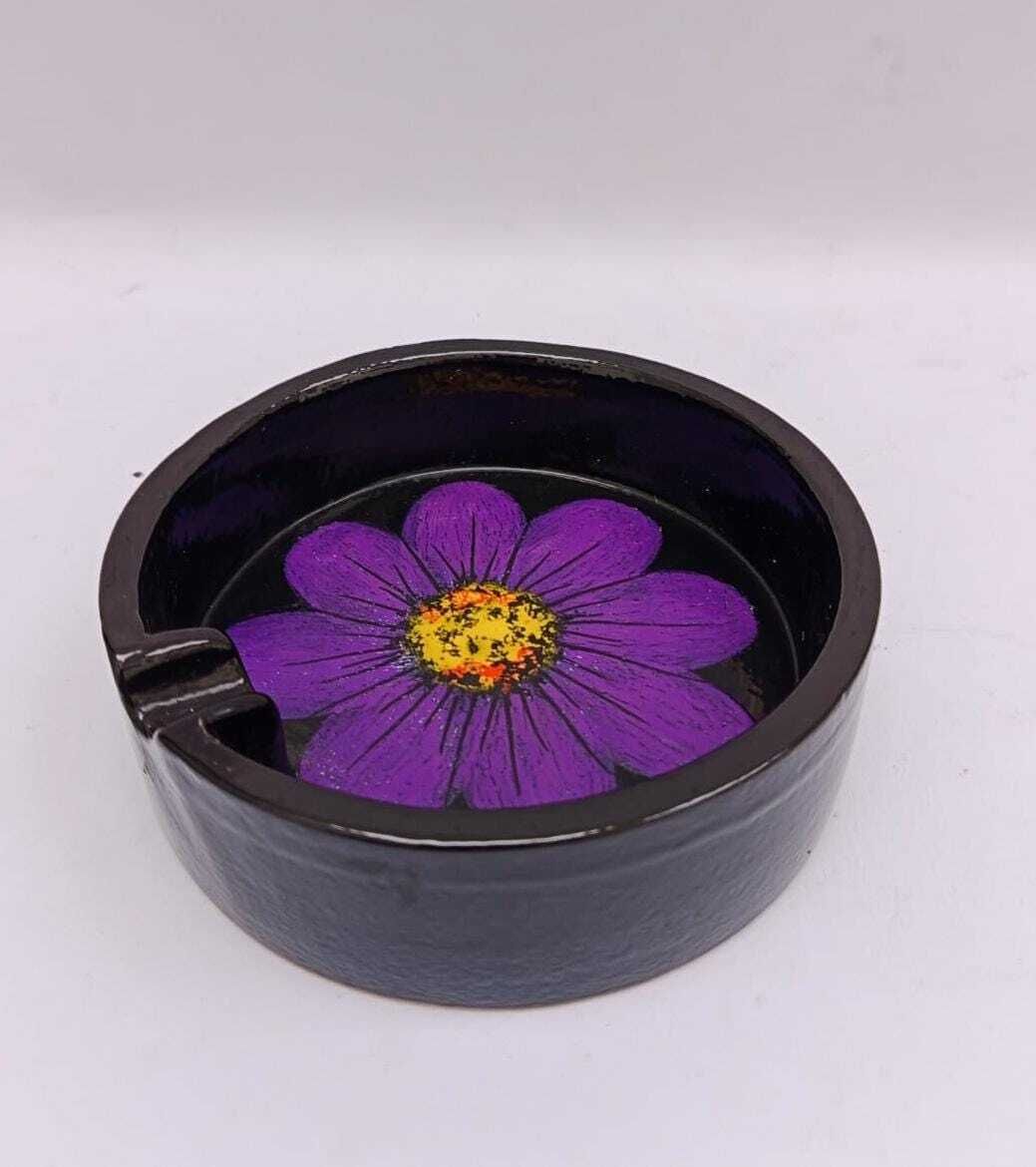 Bitossi Rosenthal Netter Vintage Space Age Design Purple Flower Ceramic Ashtray