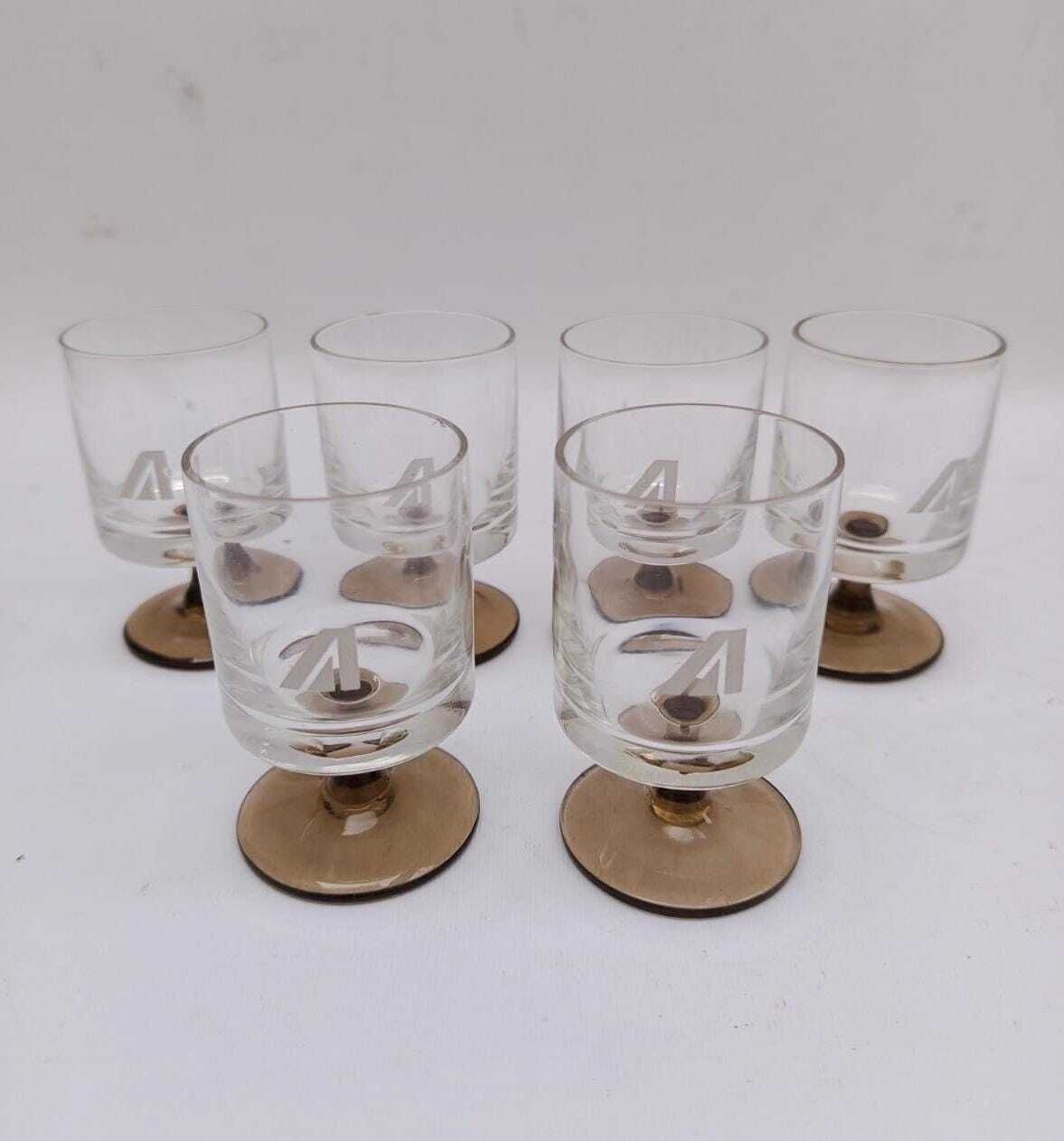 Set Of 6 Vintage 1970s Alitalia Advertising Glass Shot Glasses