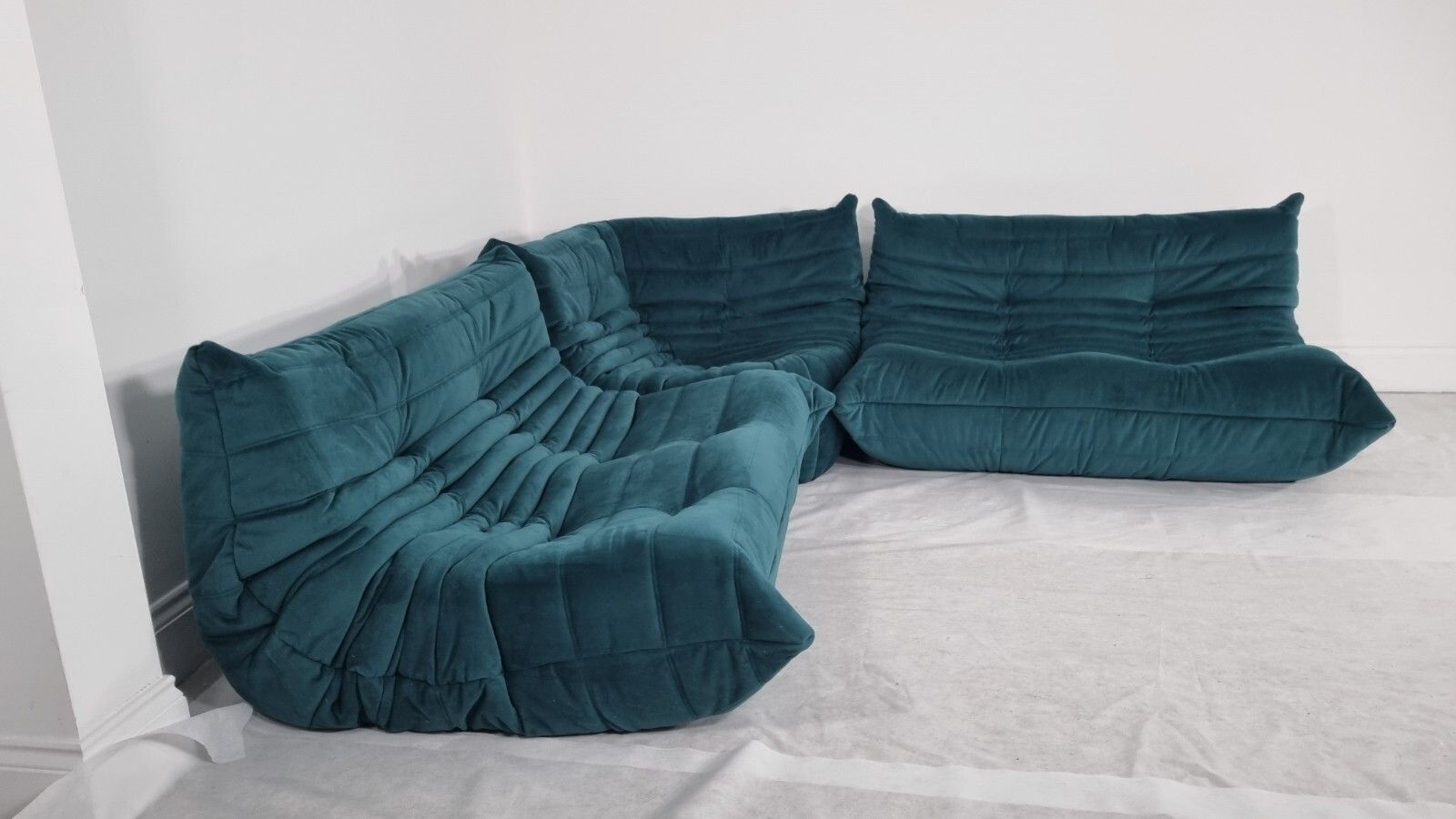 Ligne Roset Togo Suite Of 2 X 2 Seater And Corner In Teal Velvet Sublime Conditi photo buy