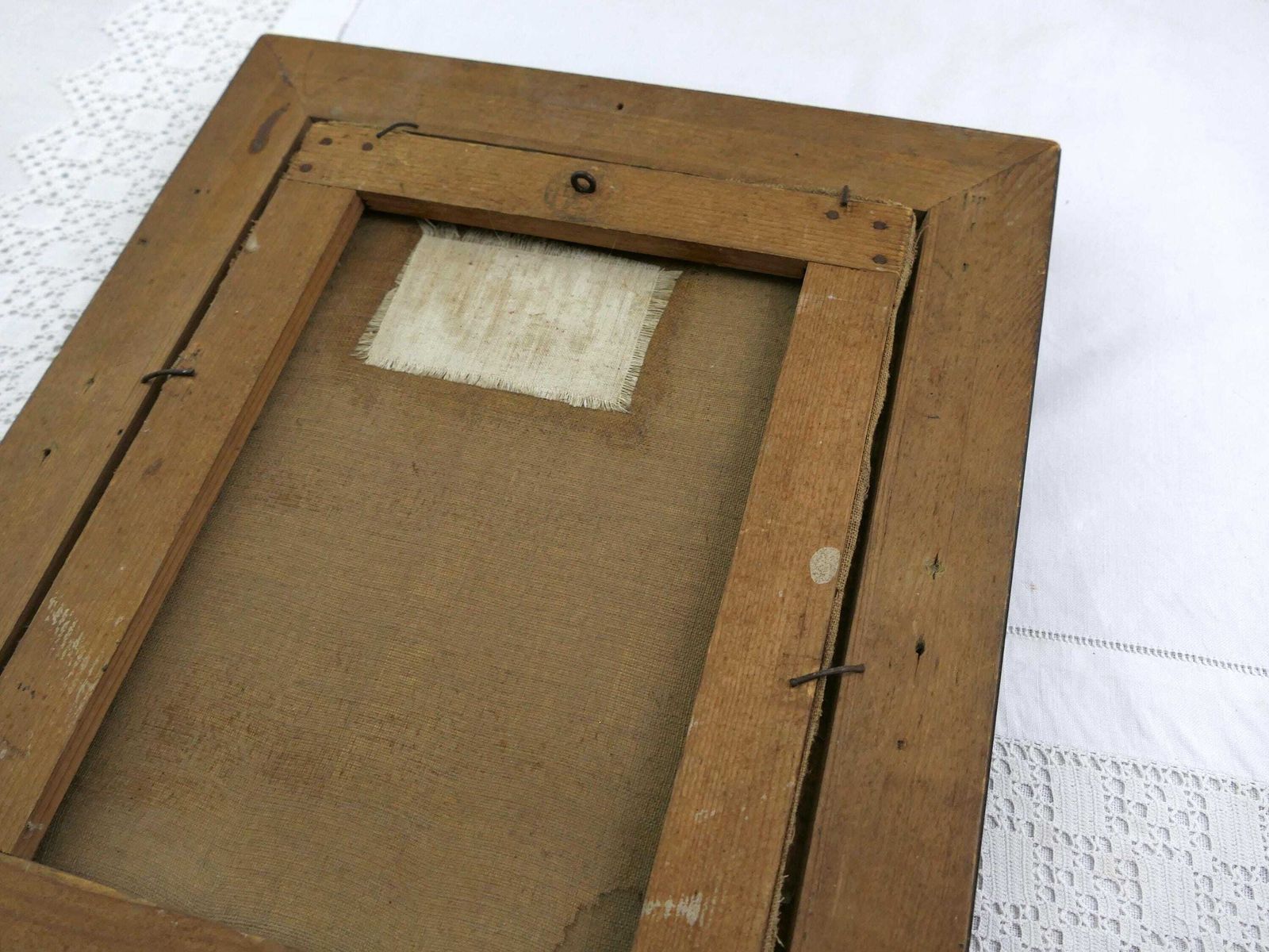 Kunst Antiek 19e Eeuws Frans Ingelijst Olieschilderij Van De Maagd Maria Met Kind, Handgeschilderd Religieus Schilderij Uit Frankrijk – Onze Lieve Vrouw En De Kleine Jezus photo