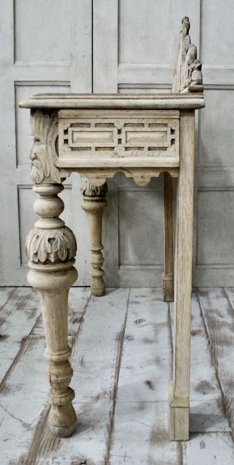 Furniture Antique Bleached Oak Green Man Hall Table photo