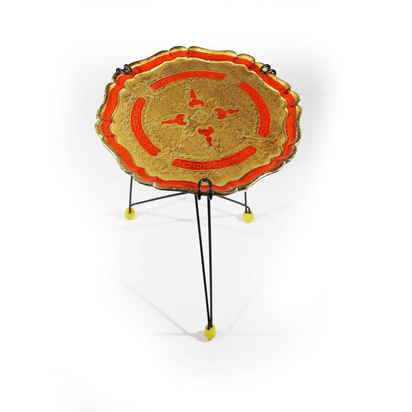 1950s Vintage Tripod Folding Side Table With Florentine Tray photo Furniture