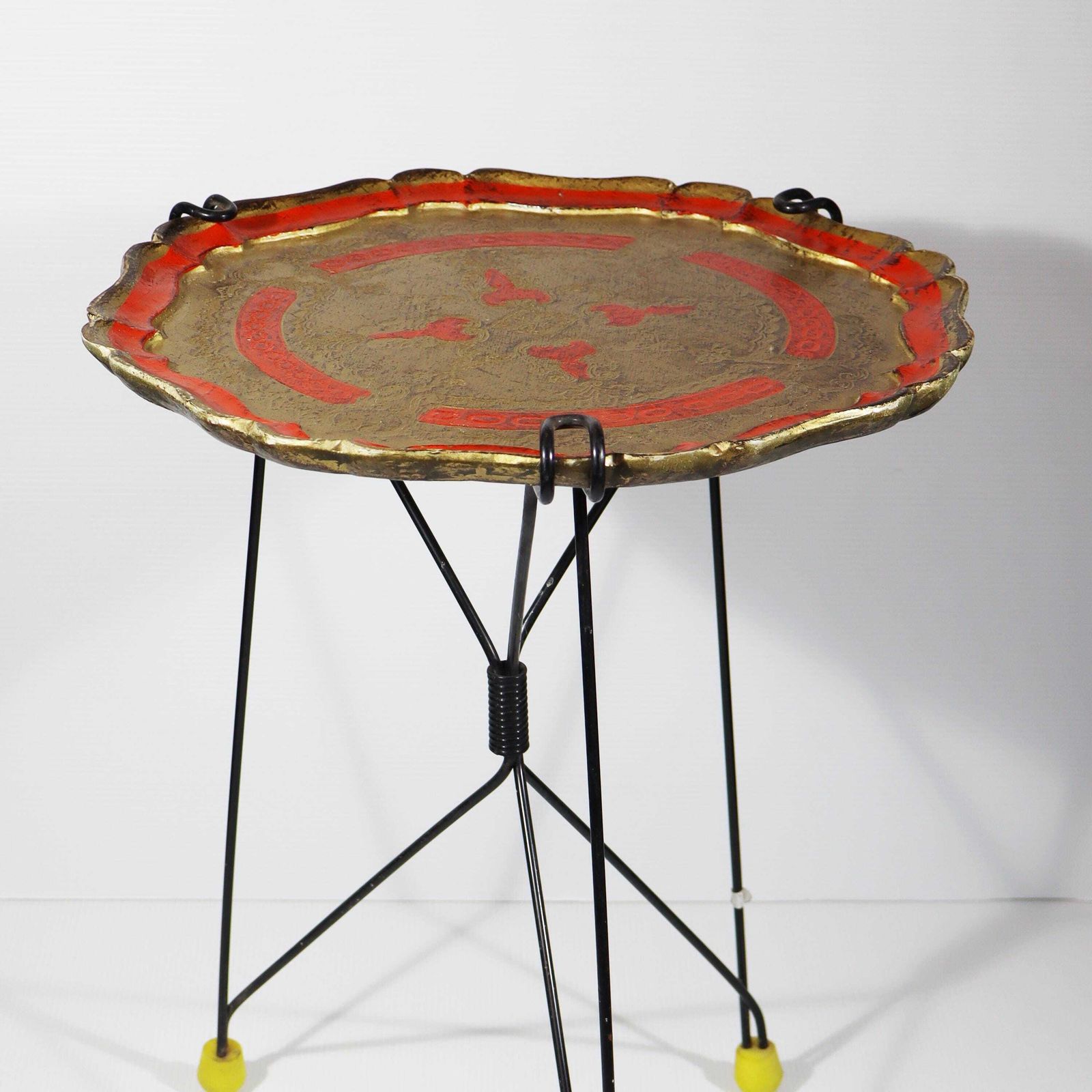 1950s Vintage Tripod Folding Side Table With Florentine Tray photo buy