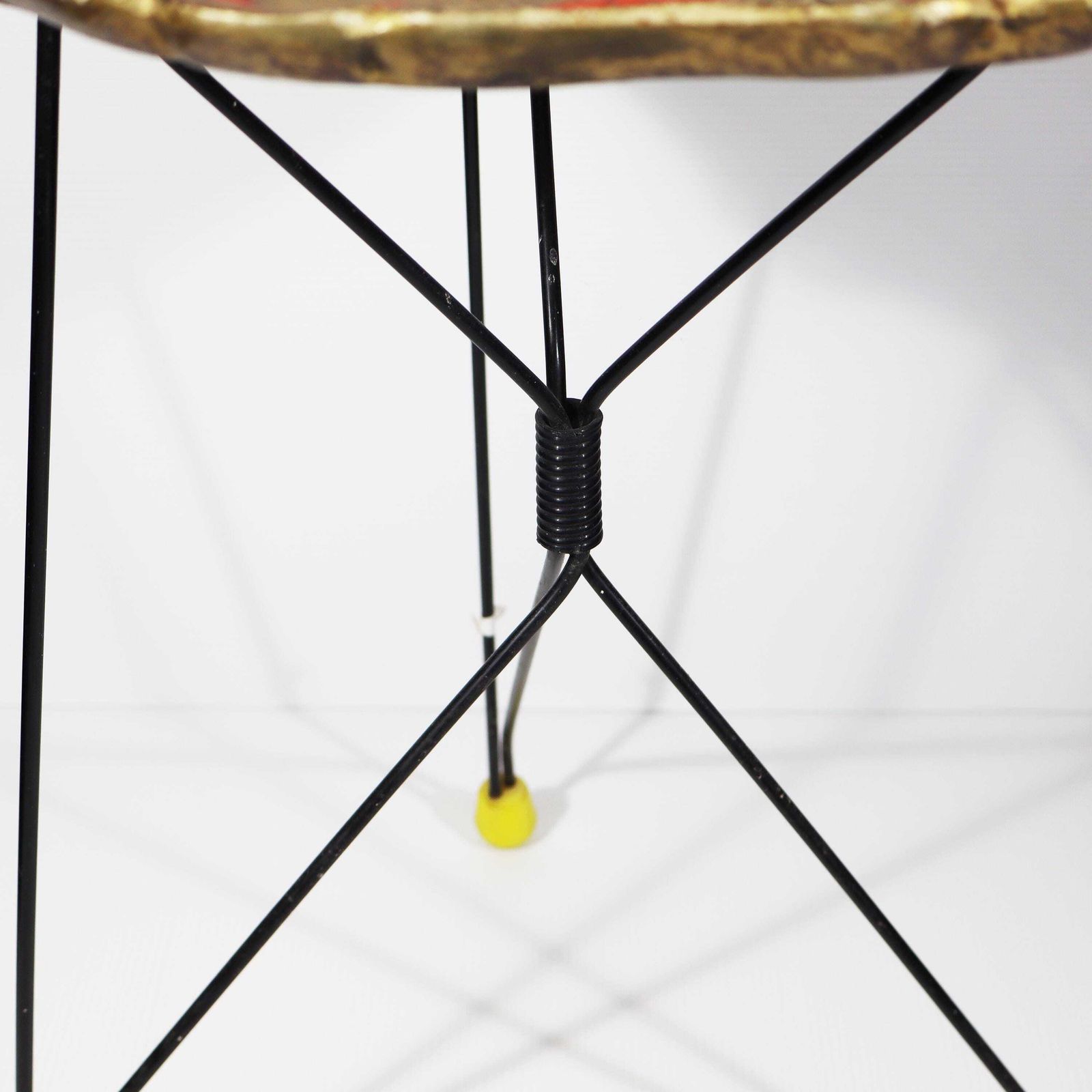 138.0 1950s Vintage Tripod Folding Side Table With Florentine Tray photo