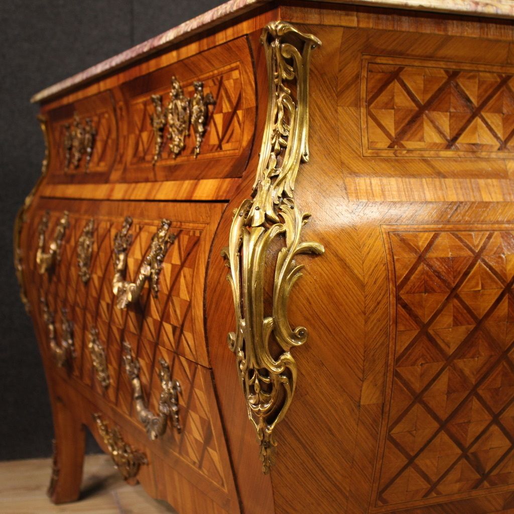 20th Century French Louis XV Style Inlaid Chest Of Drawers photo vintage