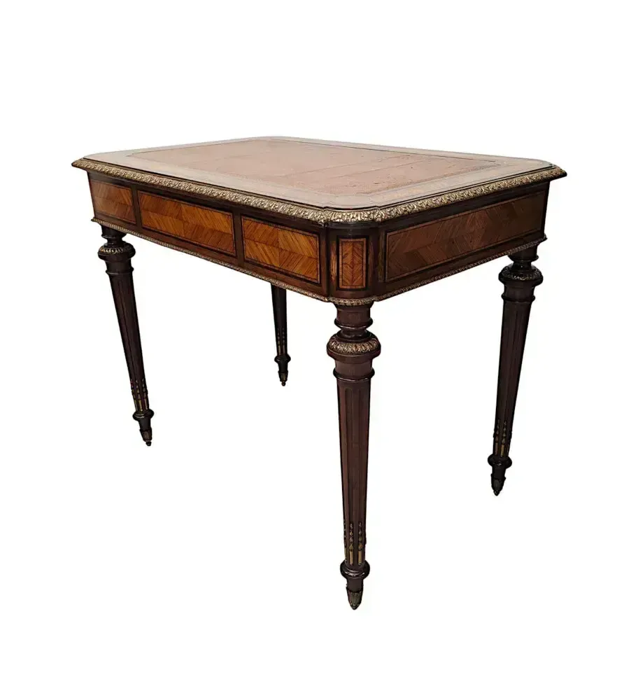 6091.8791 A Very Rare Neat Size 19th Century Leather Top Writing Desk With Ormolu Mounts photo