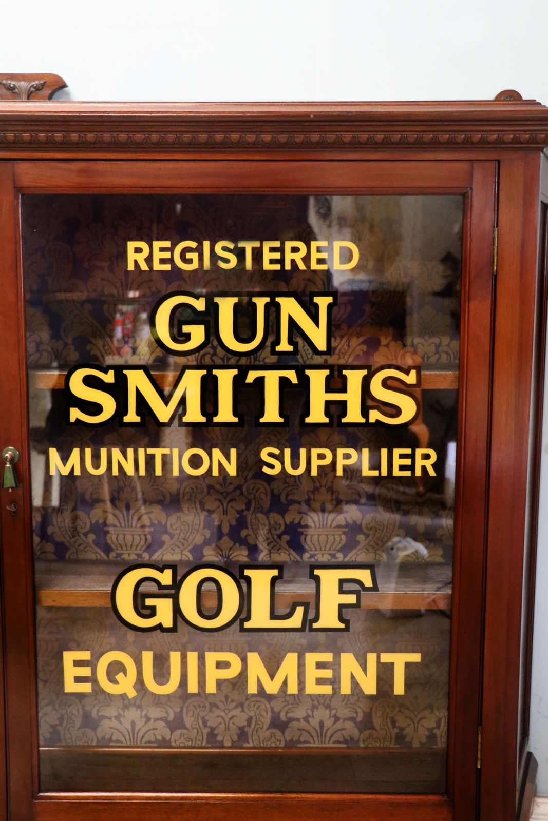 A Top Quality Late 19th Century Solid Mahogany Display Cabinet, Later Hand Sign Written For Robert West Gunsmith. photo 1495.0