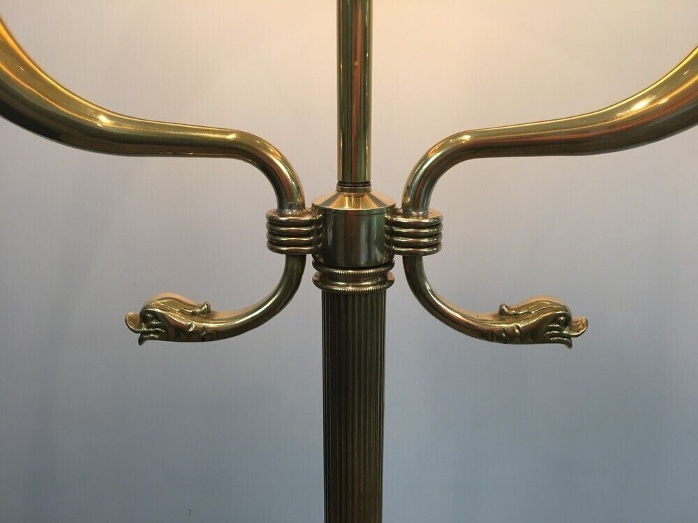 Brass Floor Lamp With Dolphin Heads By Maison Jansen photo 1980.0