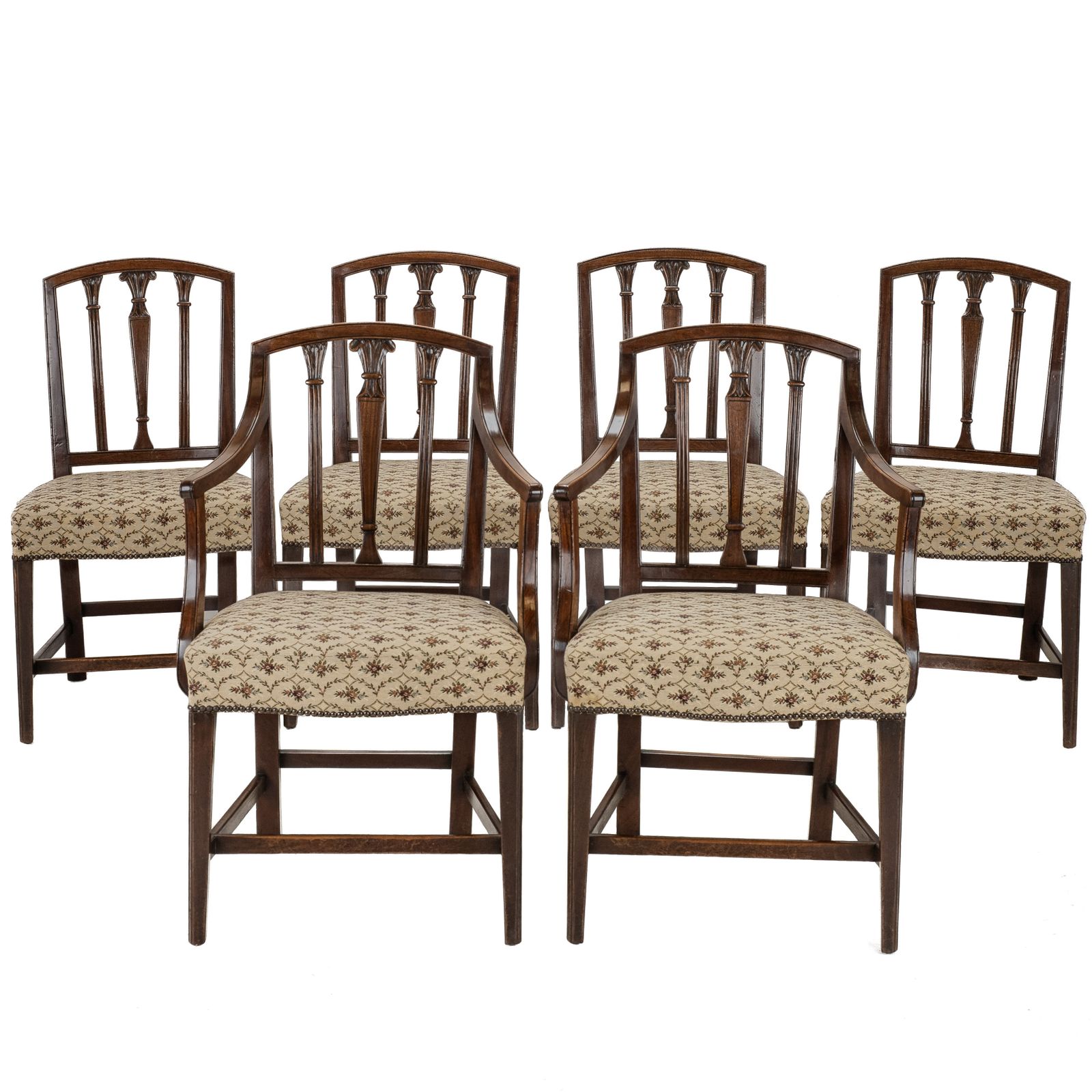Set Of Six Georgian Mahogany Sheraton Style Dining Chairs, C.1800, Including A Pair Of Armchairs (Carvers)