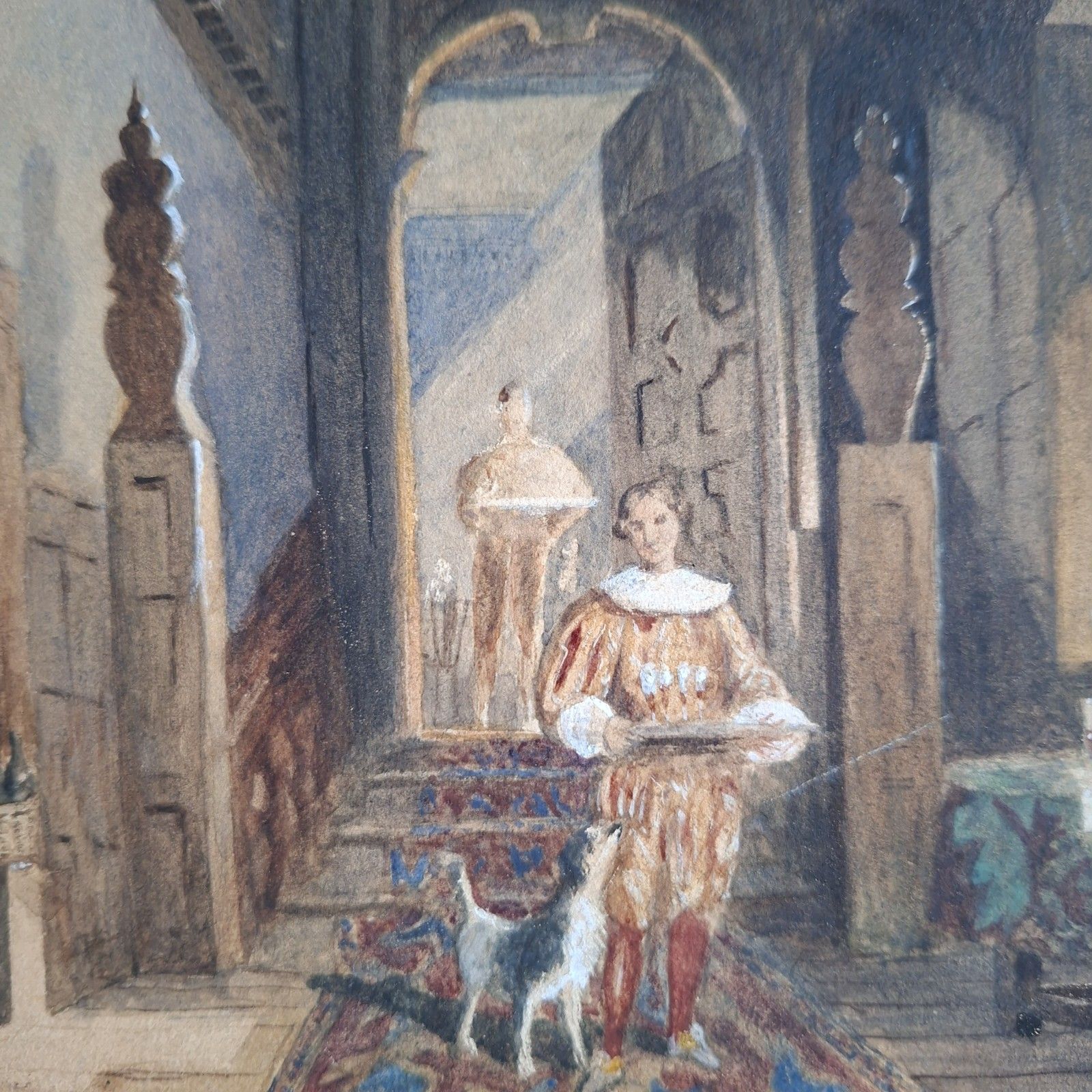 Original Victorian Painting Hall Interior Framed 1830s Antique Art 19th Century photo for sale