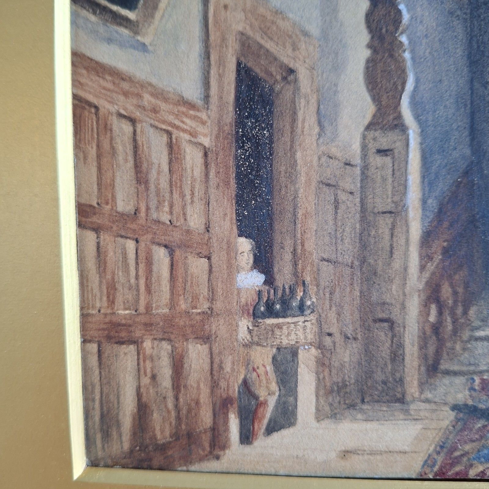 Original Victorian Painting Hall Interior Framed 1830s Antique Art 19th Century photo Art