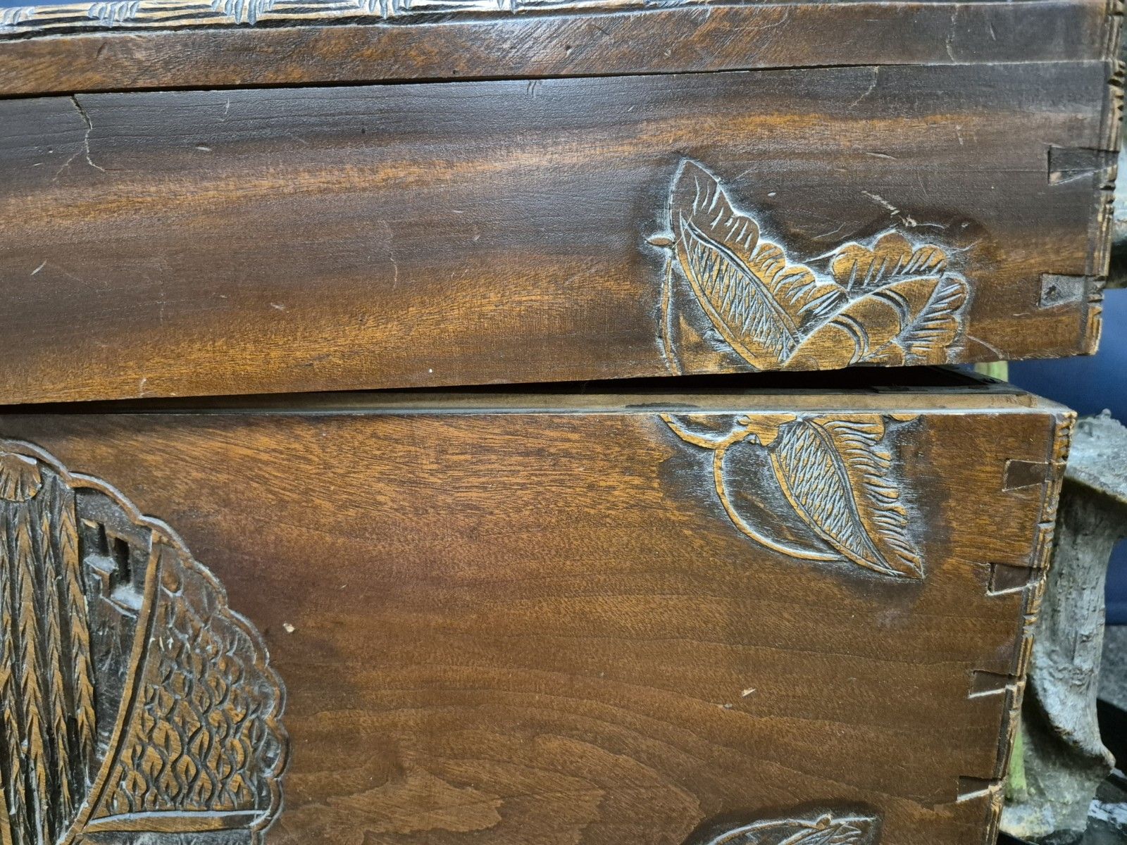 Large Carved Oriental Camphor Wooden Chest With Lock photo vinterior