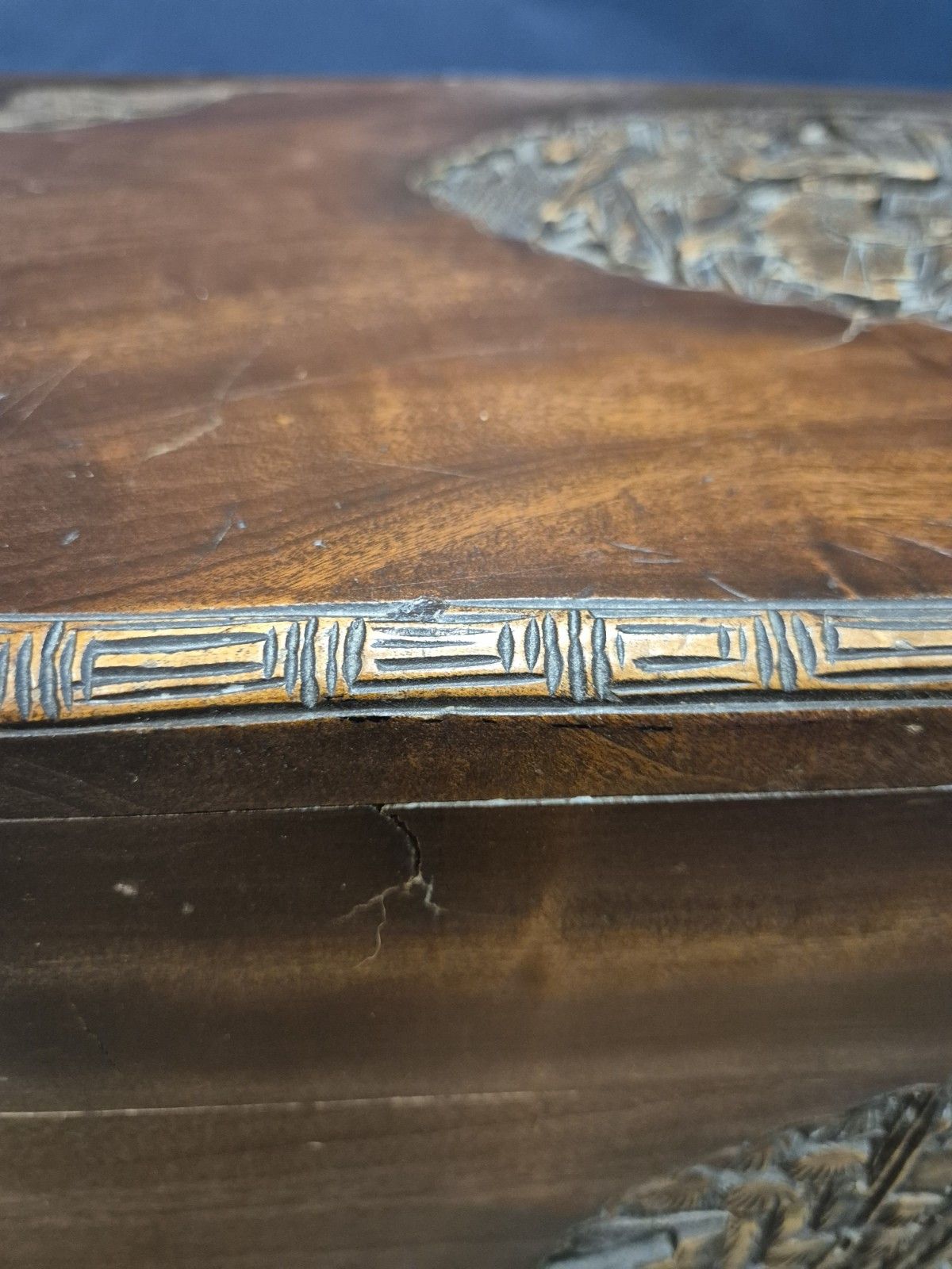 photo for sale Large Carved Oriental Camphor Wooden Chest With Lock