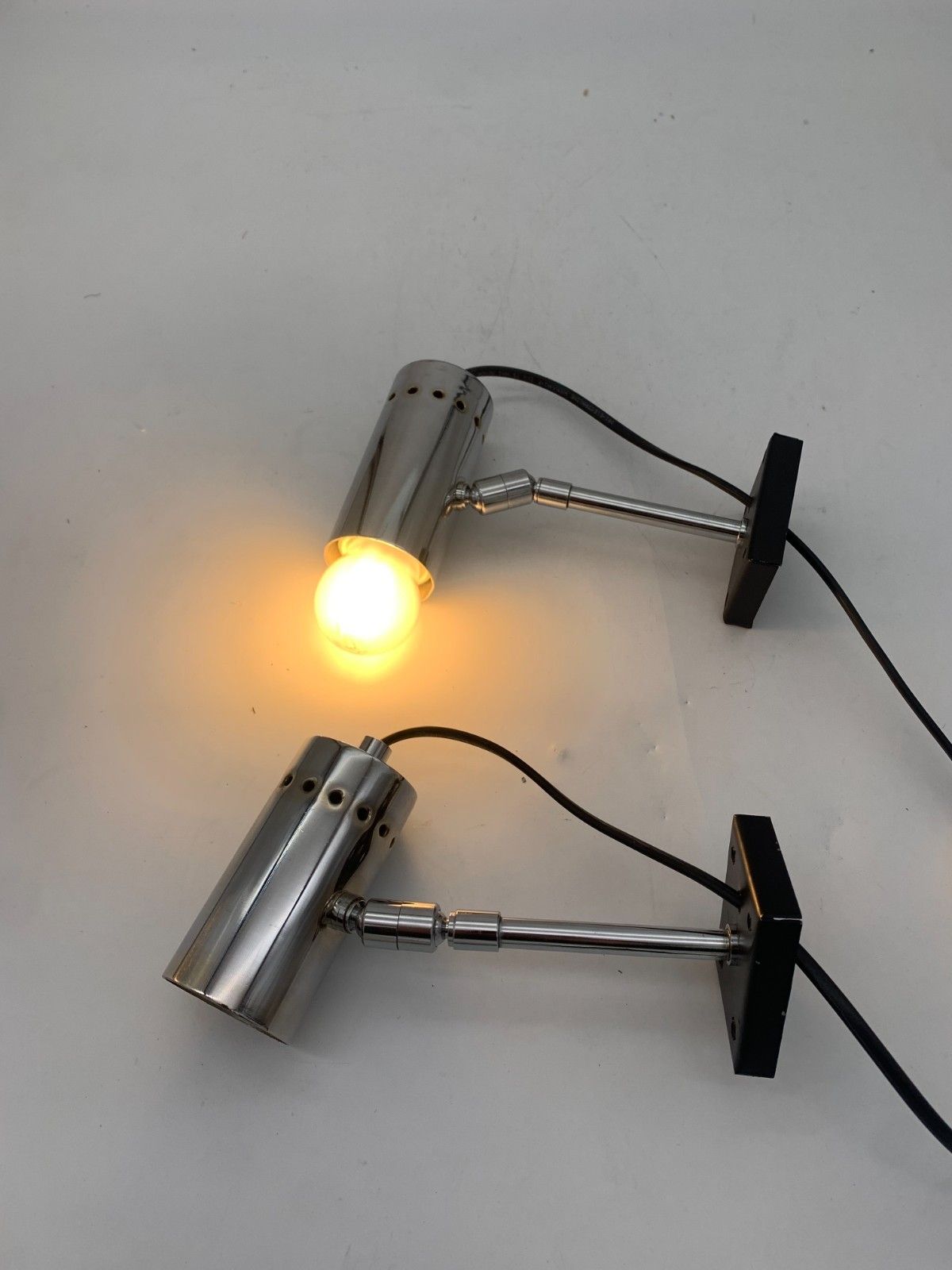 Pair Wall Lamps Spotlights Attributed To Stilnovo Chrome