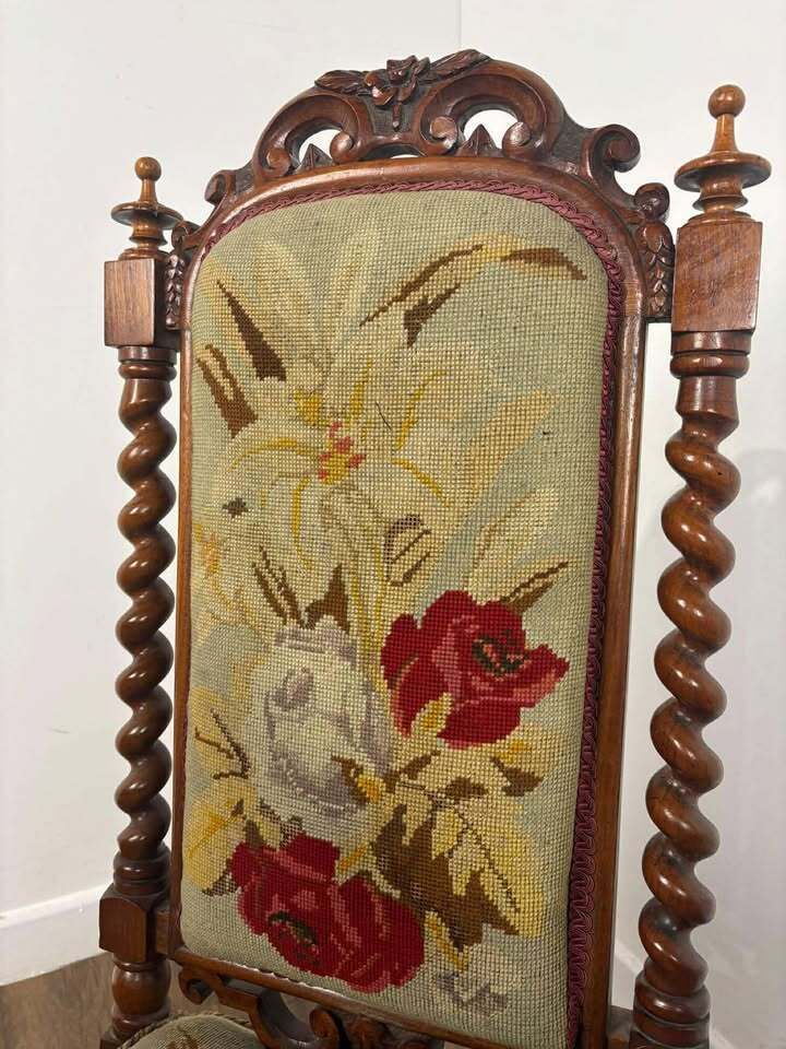 Victorian Walnut Prayer Chair With Tapestry Upholstery photo vinterior