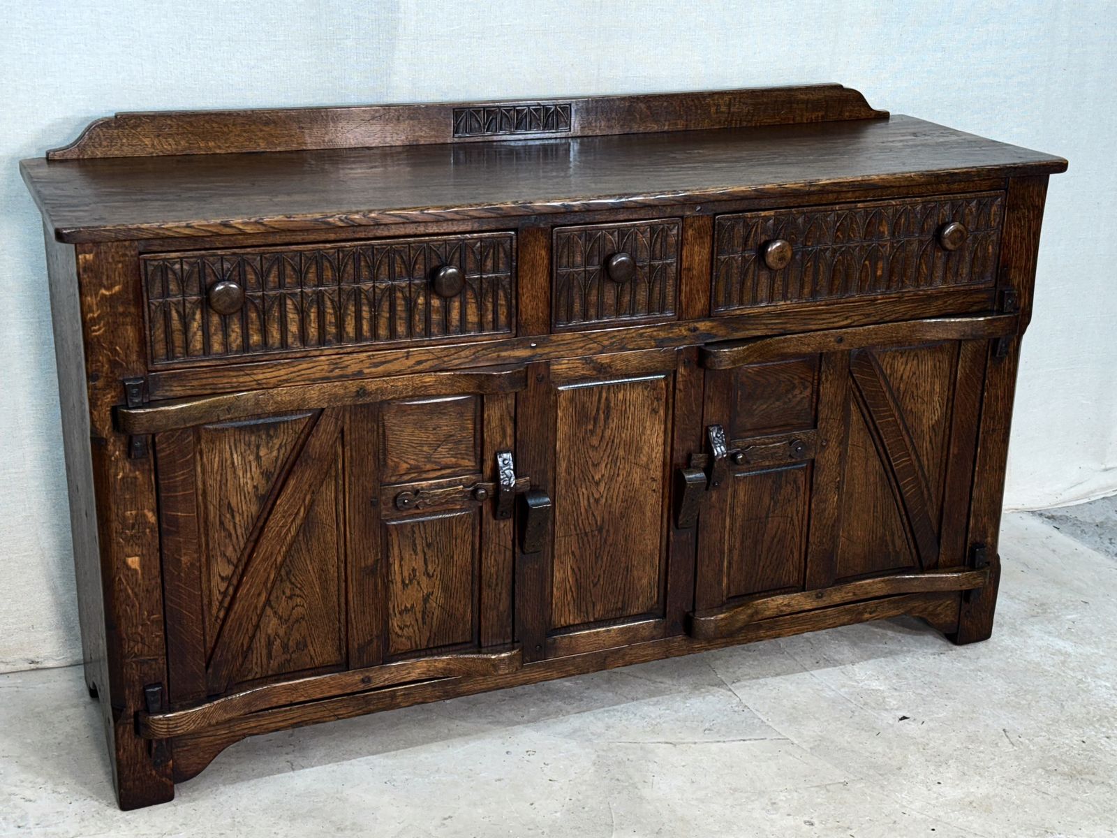 A Nigel Rupert Griffiths Monastic Carved Oak Dresser Base / Sideboard / Cabinet / Cupboard photo Furniture
