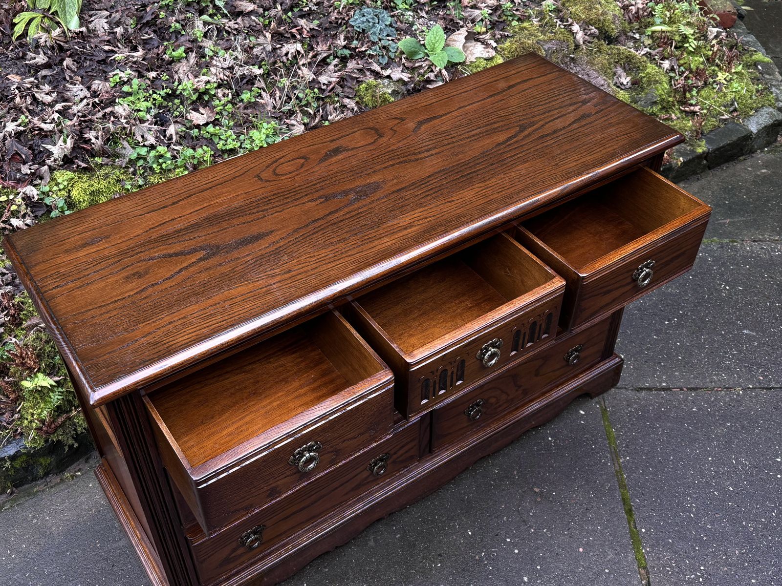 photo furniture A Wood Brothers Old Charm Carved Light Oak Long Chest Of Drawers / Sideboard / Dresser Base