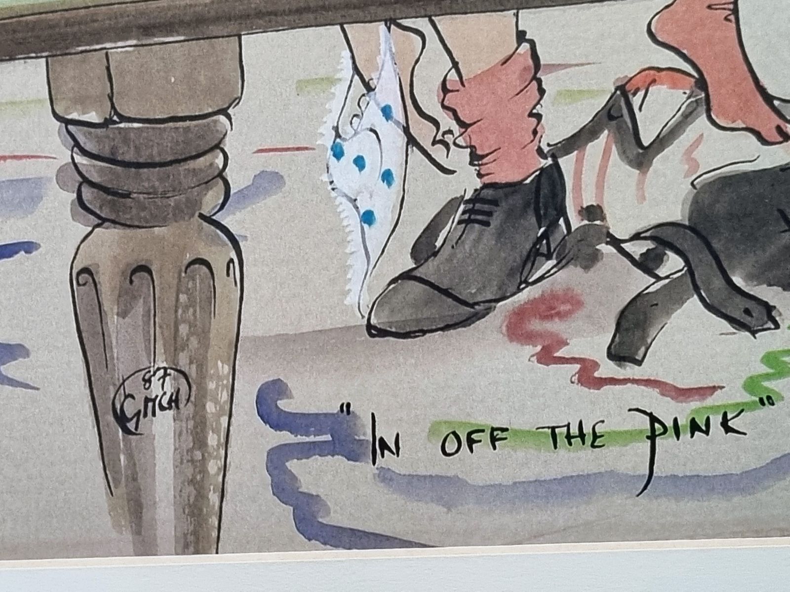 Signed Illustrated Art Print, Mark Huskinson In Off The Pink, Witty Billiards Scene Cartoon, Contemporary British Illustration 2000s photo for sale