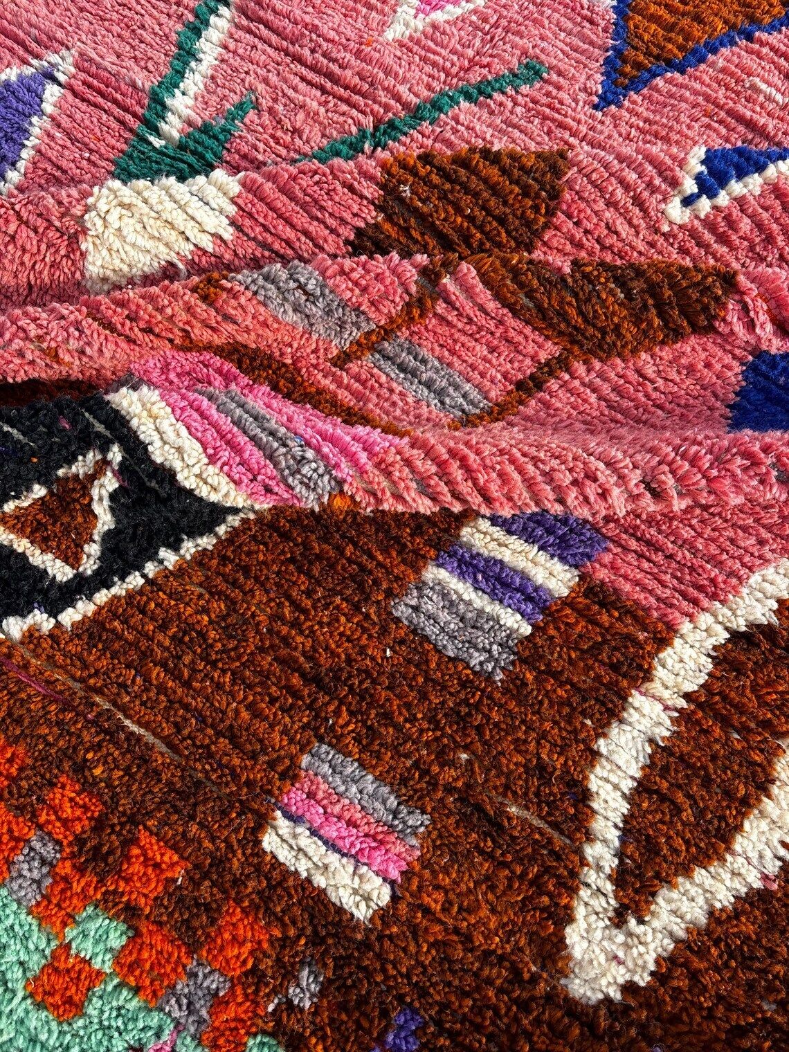Modern Moroccan Berber Rug 200x300 Cm Handmade Wool Geometric Area Rug Pink Boujad Style photo 1467.0