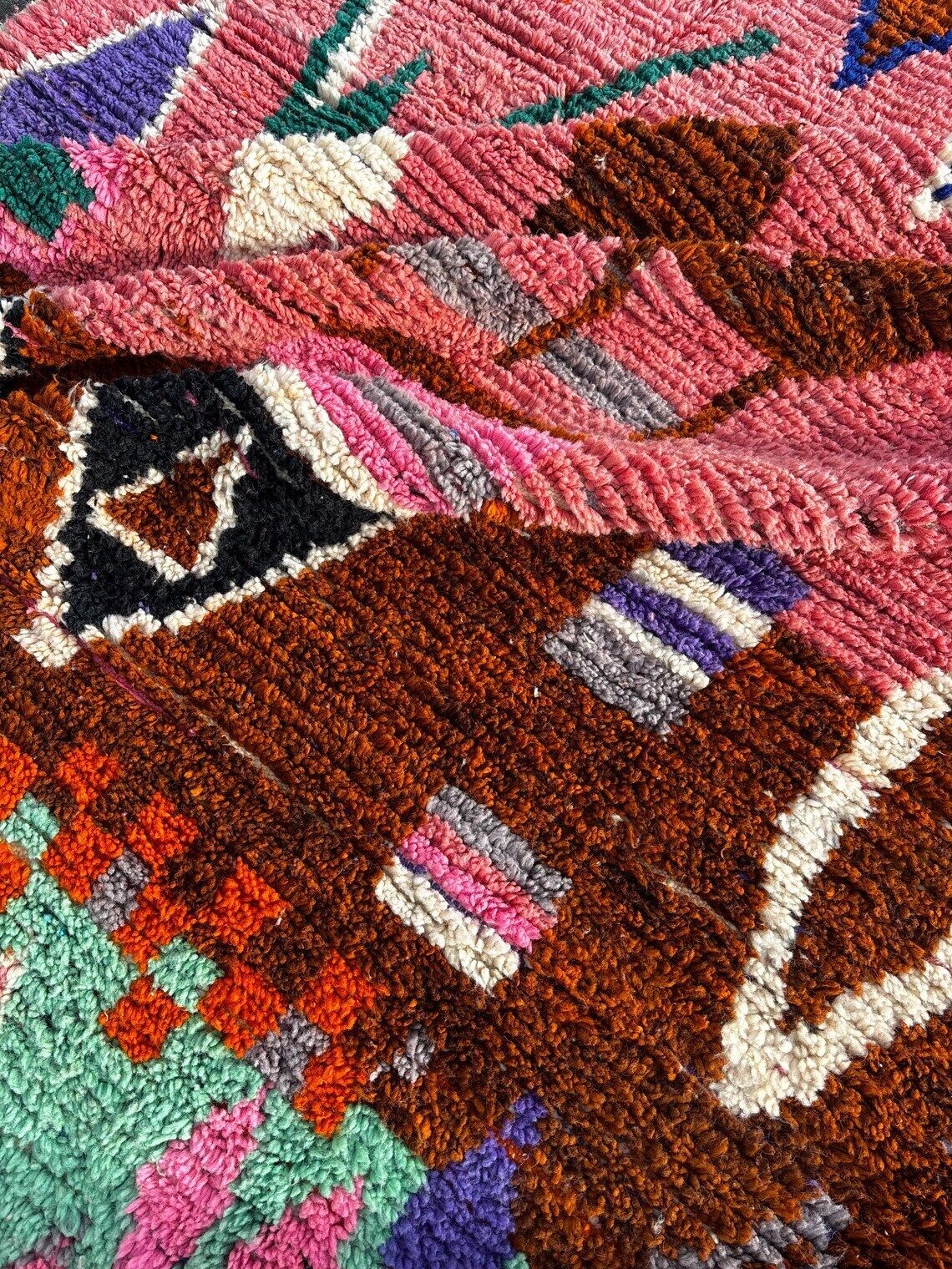 Modern Moroccan Berber Rug 200x300 Cm Handmade Wool Geometric Area Rug Pink Boujad Style photo vinterior