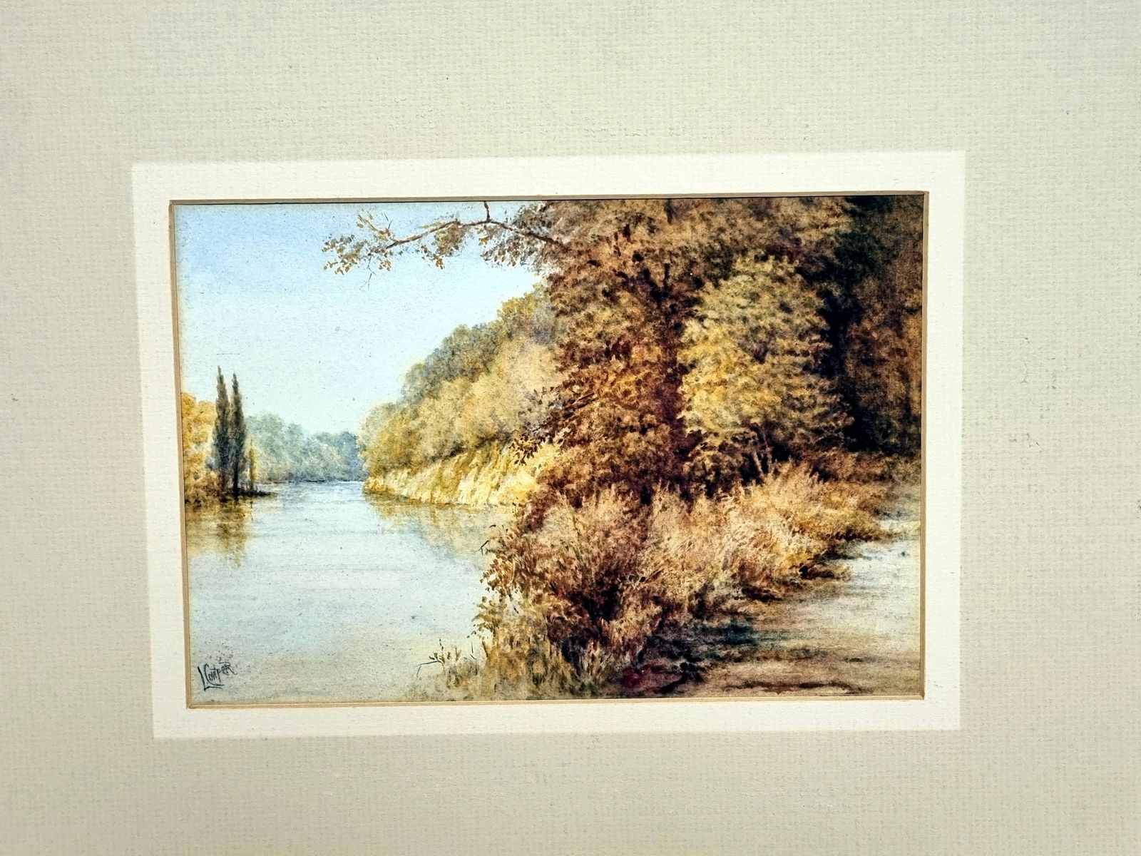 Original Watercolour Landscape Artwork, L Cowper Signed, English River Scene On Paper, Mounted Fine Art C1930s photo buy