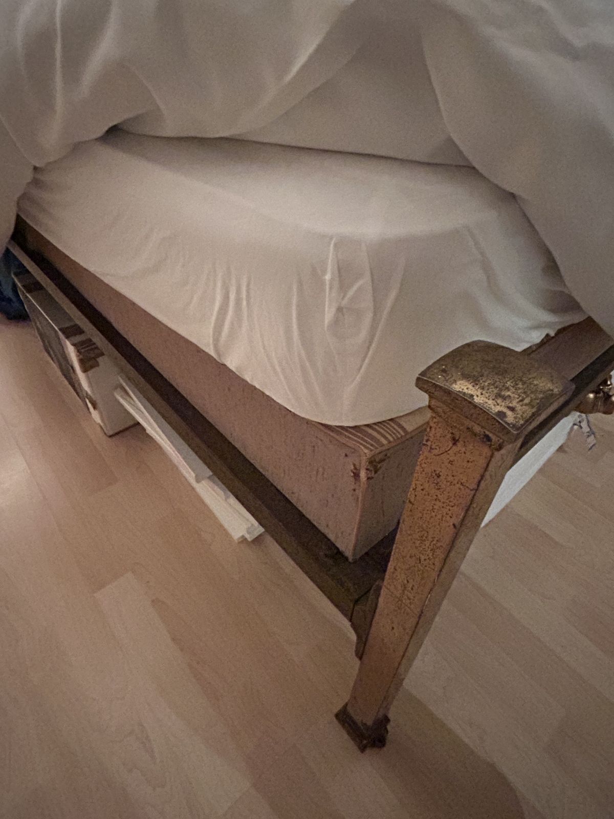 Furniture Antique Brass Double Bed And Mattress photo