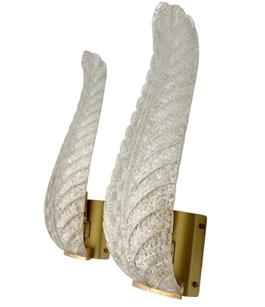 A Pair Of Art Deco Style 1960s Barovier & Toso Murano Glass Feather Wall Sconces photo furniture
