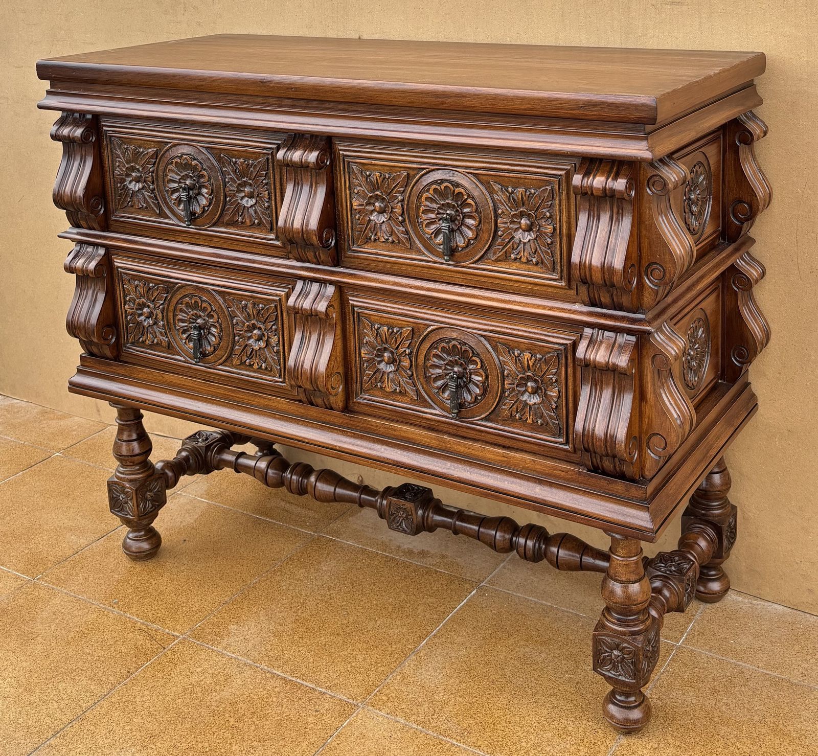 Spanish Baroque Revival Walnut Chest Of Drawers, Late 19th Century photo furniture