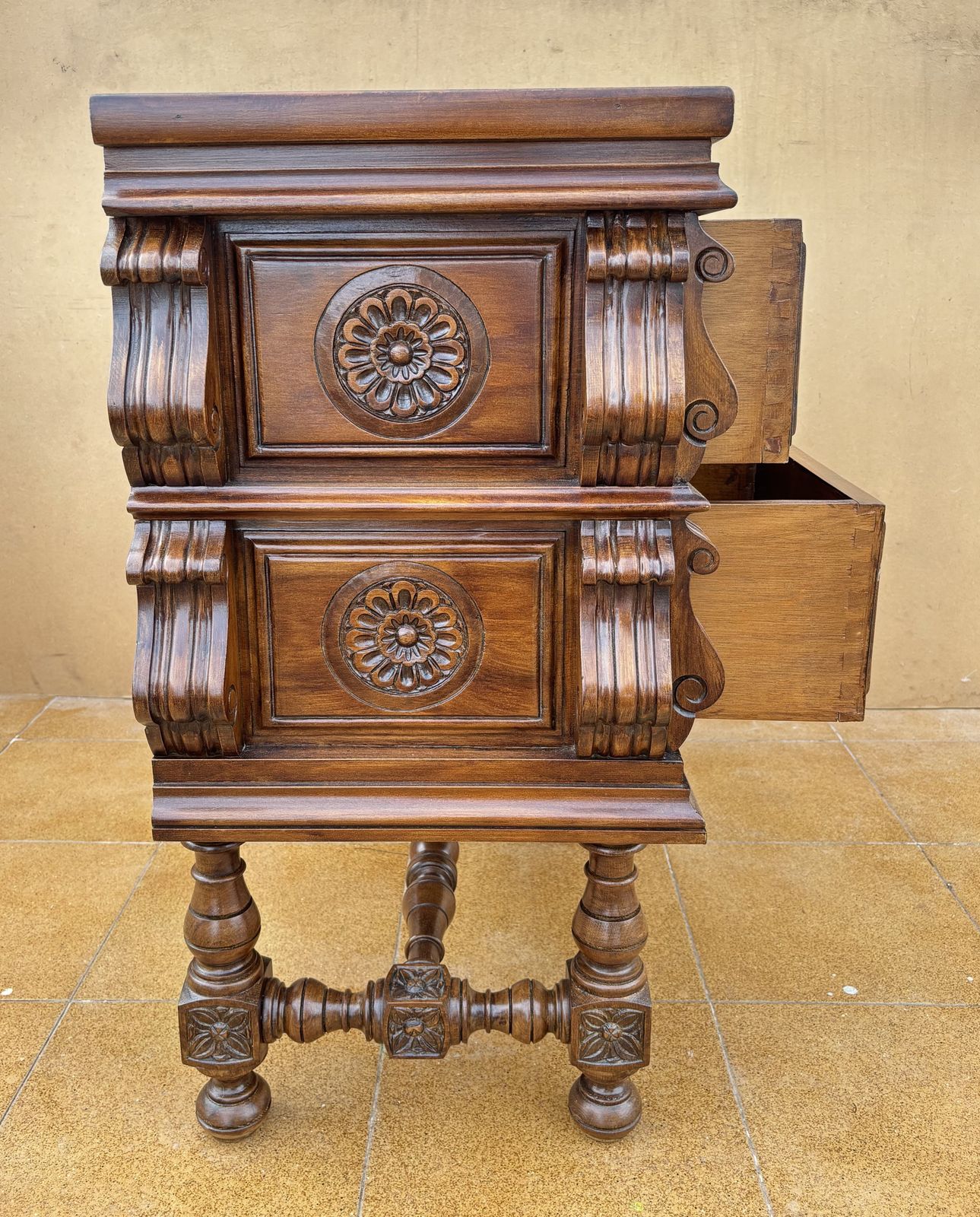 photo for sale Spanish Baroque Revival Walnut Chest Of Drawers, Late 19th Century