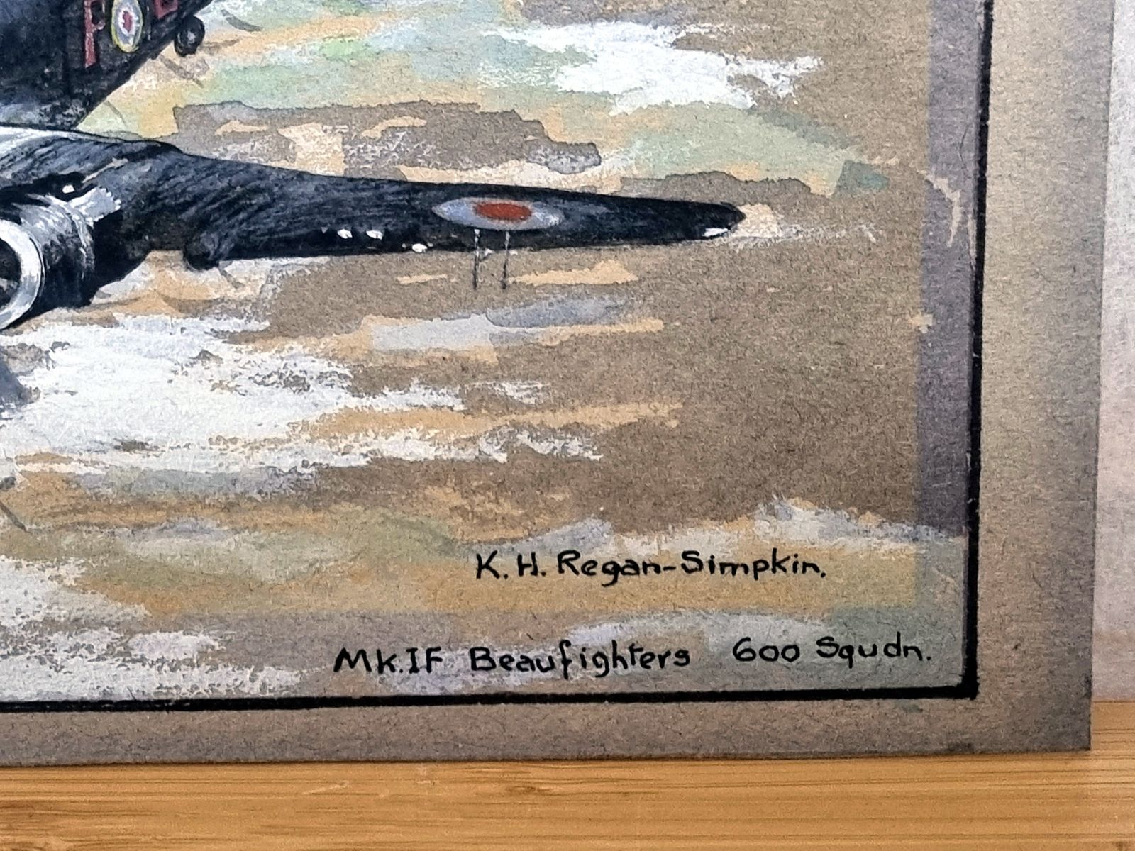 Original Ww2 Aviation Watercolour Painting, Raf Beaufighter Formation Scene, Mk If Bristol Beaufighters 600 Squadron, K H Regan Simpkin photo for sale