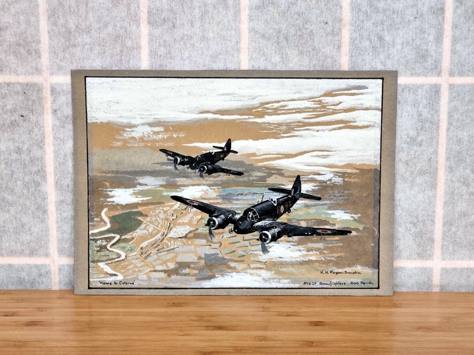 Original Ww2 Aviation Watercolour Painting, Raf Beaufighter Formation Scene, Mk If Bristol Beaufighters 600 Squadron, K H Regan Simpkin photo vinterior