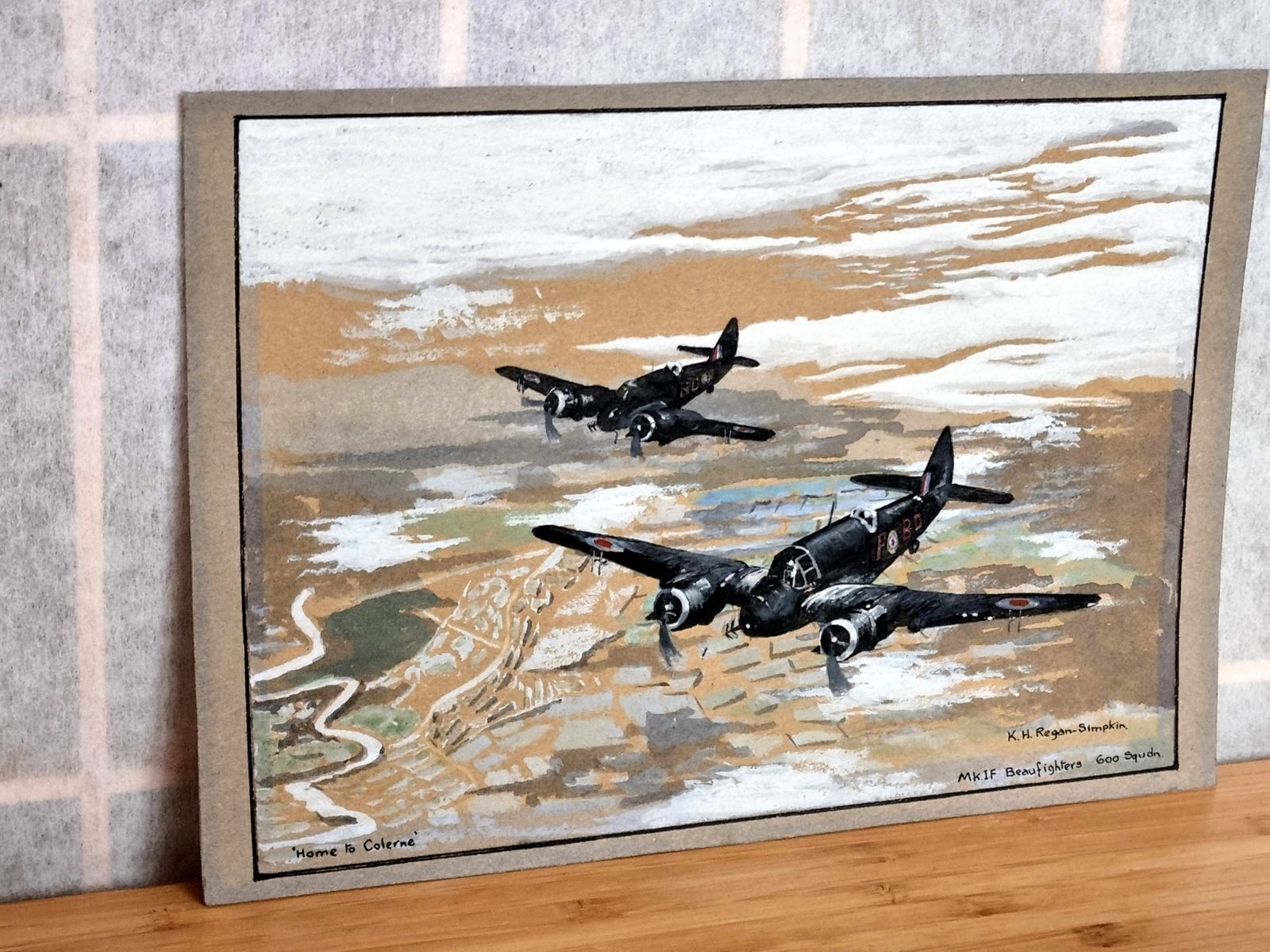 Original Ww2 Aviation Watercolour Painting, Raf Beaufighter Formation Scene, Mk If Bristol Beaufighters 600 Squadron, K H Regan Simpkin photo buy