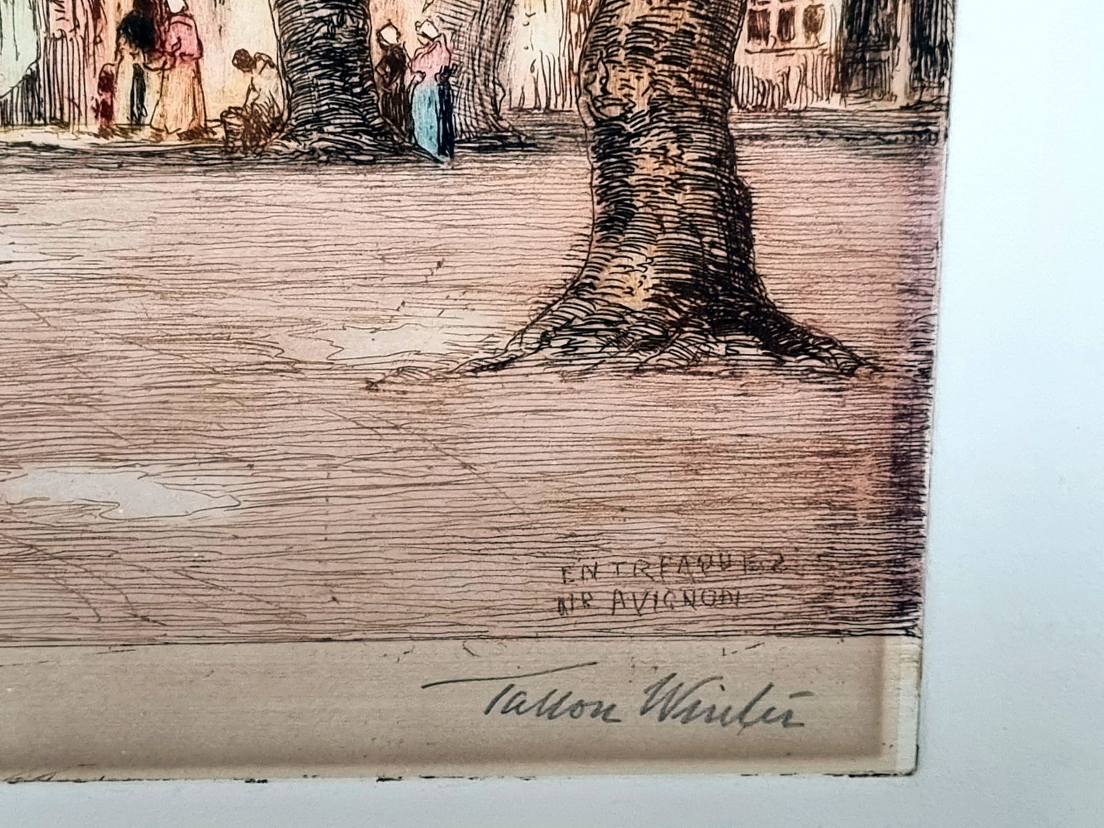 Vintage Coloured Etching Artwork, Pencil Signed William Tatton Winter Rba, Near Avignon French Scene, Early 1900s Print Tresques France photo vintage