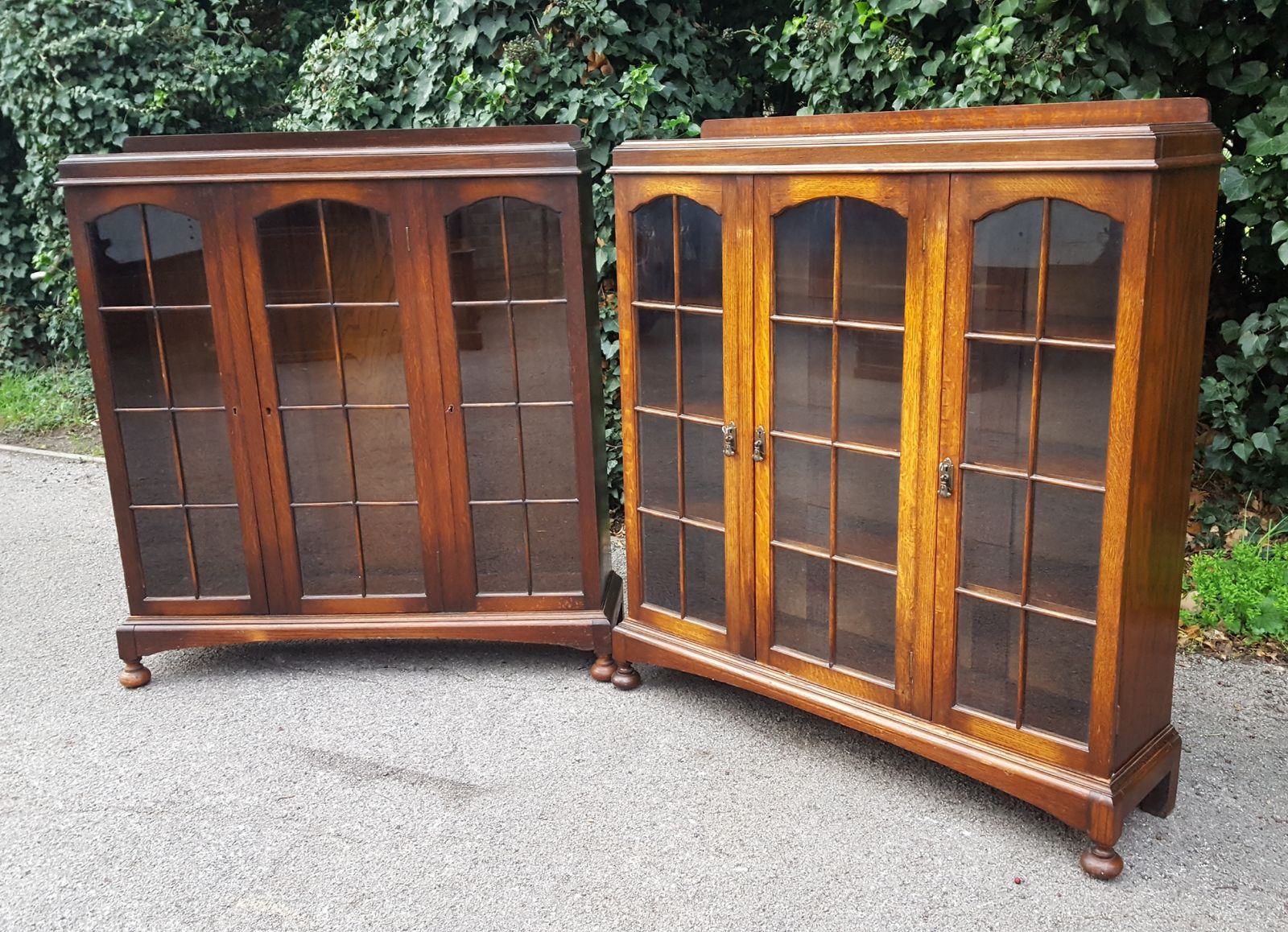 Pair Of Heals 3 Door Oak Bookcases photo furniture