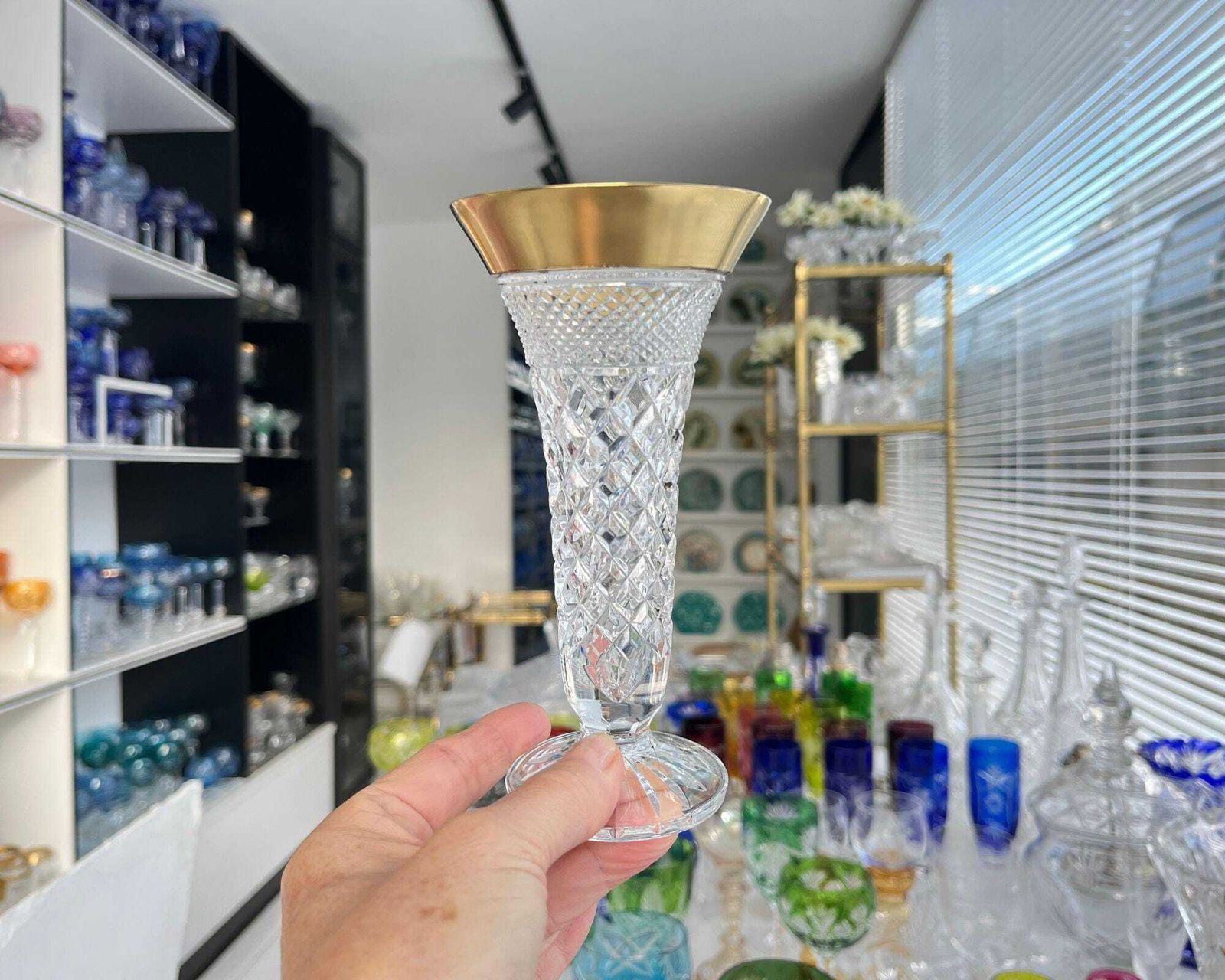 Klokotschnik Crystal Vases |2pcs | Gold Rim Cut Crystal Germany photo vintage