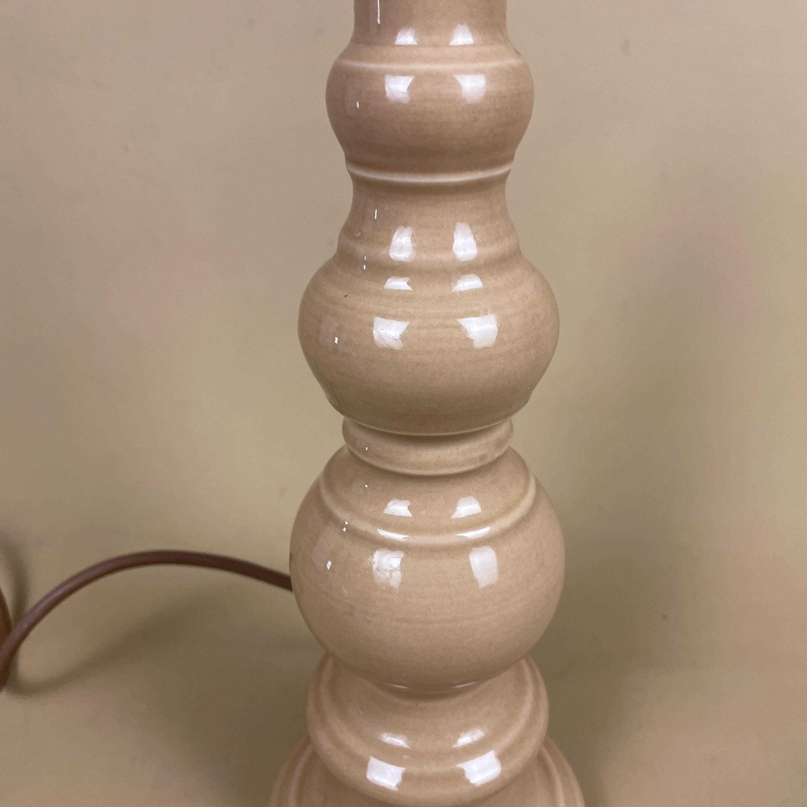 Ceramic Lamp Light Bedside Table Bauble Round Vase Beige Heavy Light Antique Brass Gold Trims Medium Vintage Bulbous Shape Stacked photo Lighting